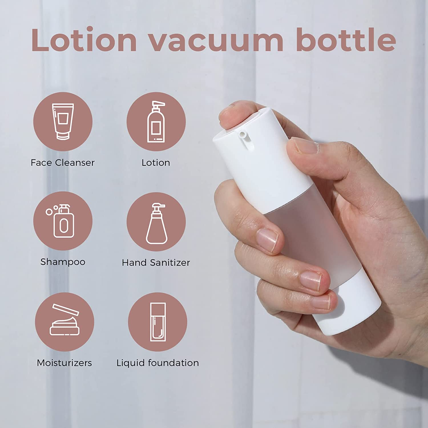 Longway 3Pcs Empty Refillable Airless Pump Bottle,Travel Foundation Containers,Airless Cosmetic Pump Bottle for Hand Sanitizer, Toner,Gel,Hair Oil, Lotion and Face Cream (1Oz/30Ml, Frosted) image number 5