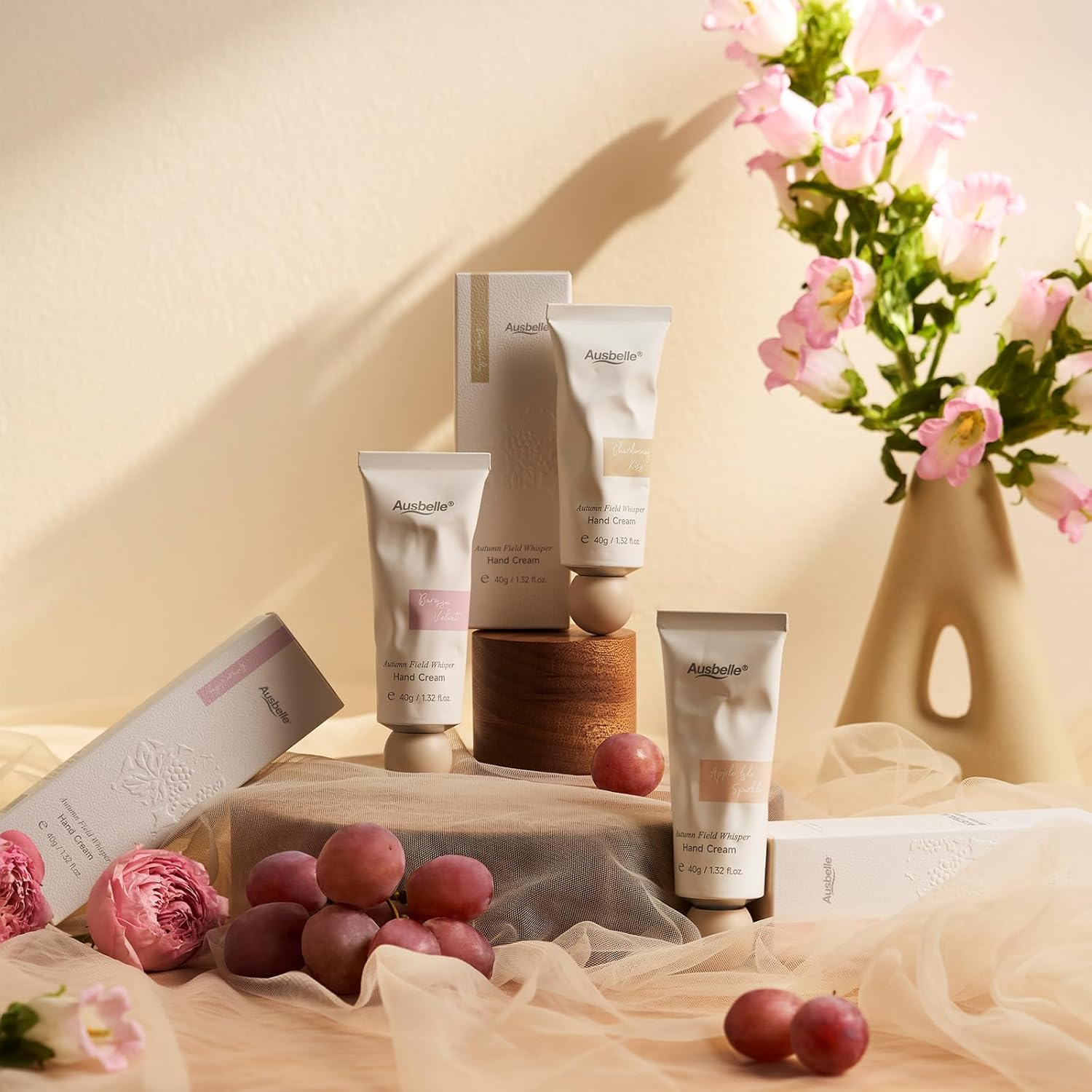 Ausbelle Wine-Aroma Hand Cream Set, Hydrating & Brightening, Moisturising Hand Care, Citrus | Fruity | Gourmand Aroma, Smooth & Soft Hands, 3 &times; 40G image number 1