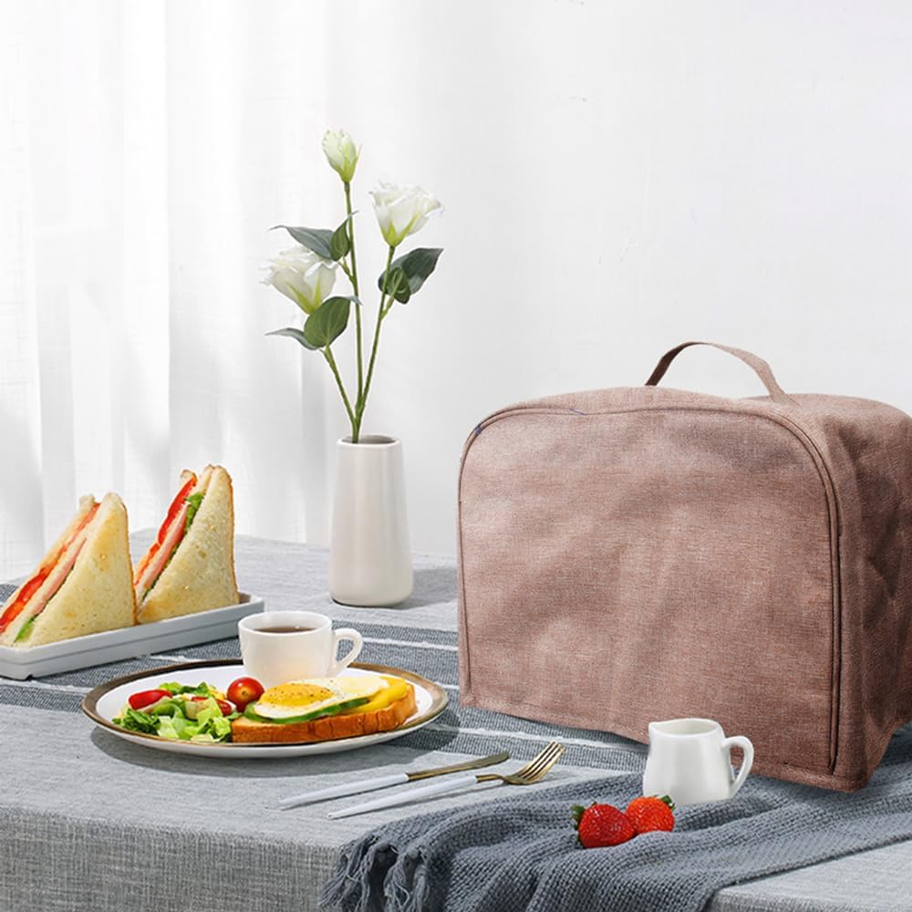 FLR Large 4 Slice Toaster Cover with Pockets, Can Hold Toaster Tongs and Knife, Dust-Proof & Oil Proof , Toaster Cover with Top Hand, Fit Most Large 4 Slice Toaster. (Rice Coffee, 16&rdquo; X 7.5&rdquo; X 8&rdquo;) - Coffee image number 6