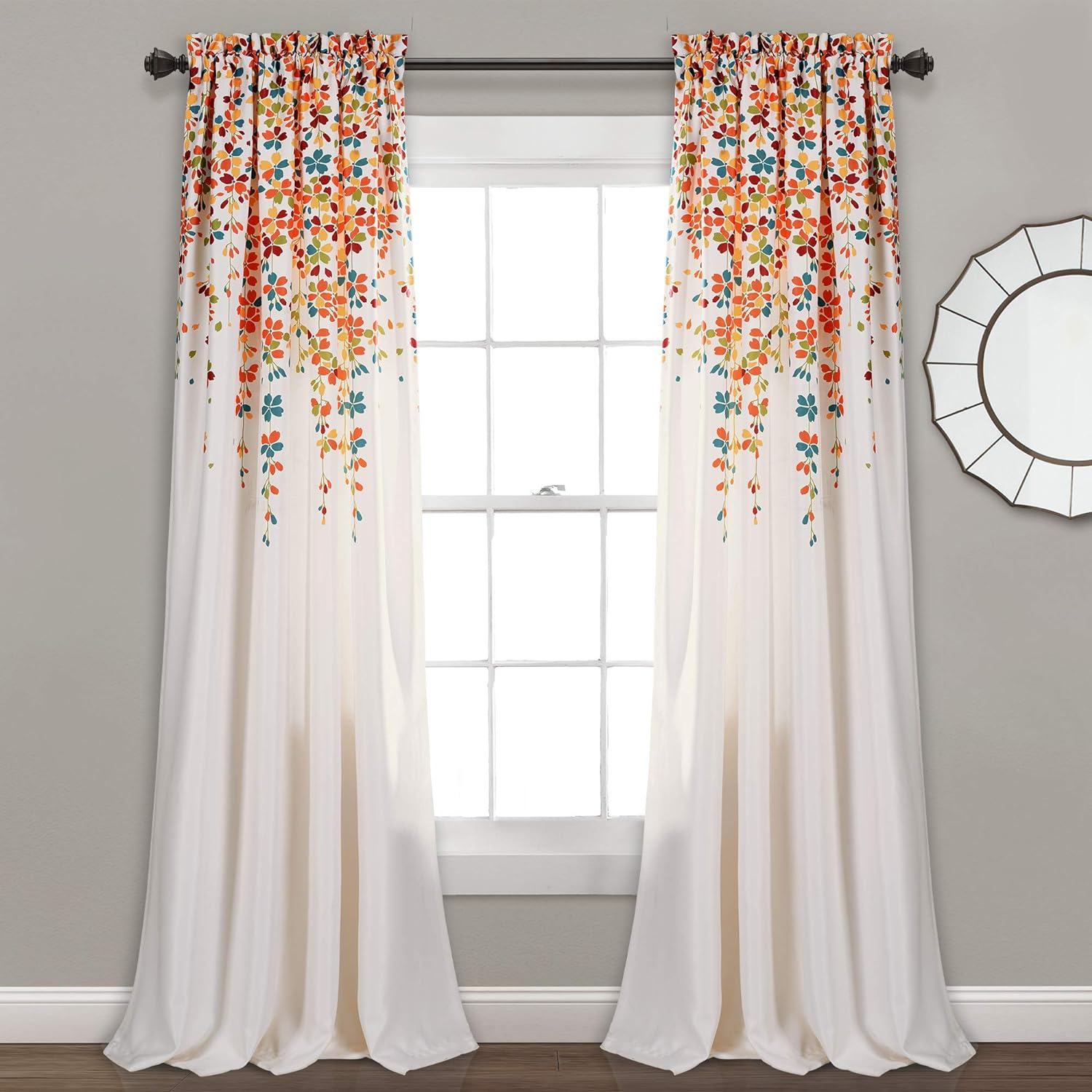 Lush Decor 16T000558 Weeping Flowers Room Darkening Window Panel Curtain Set, 84 Inch X 52 Inch, Yellow/Gray
