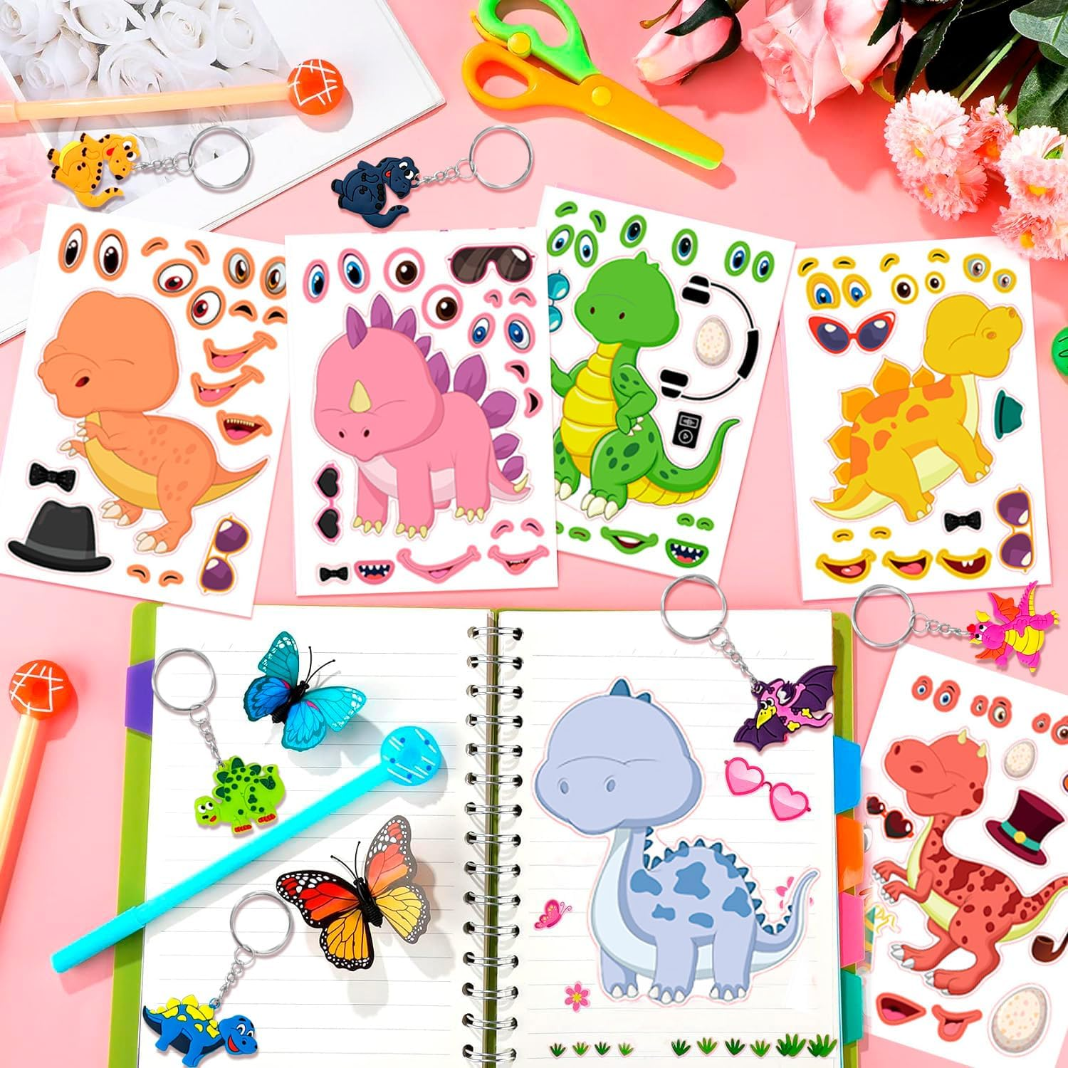 96Pcs Dinosaur Party Favors for Kids All-In-One Dinosaur Birthday Party Favors Set Dino Party Favor Bags Keychains Stampers Stickers Toys Clap Bracelets Etc Dinosaur Birthday Party Supplies image number 6