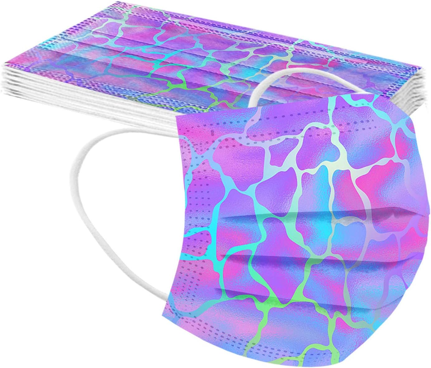 50PCS Adult Disposable Face_Mask,3 Ply Breathable Tie-Dye Gradient Design Facemask for Women Holiday Party Gift image number 6