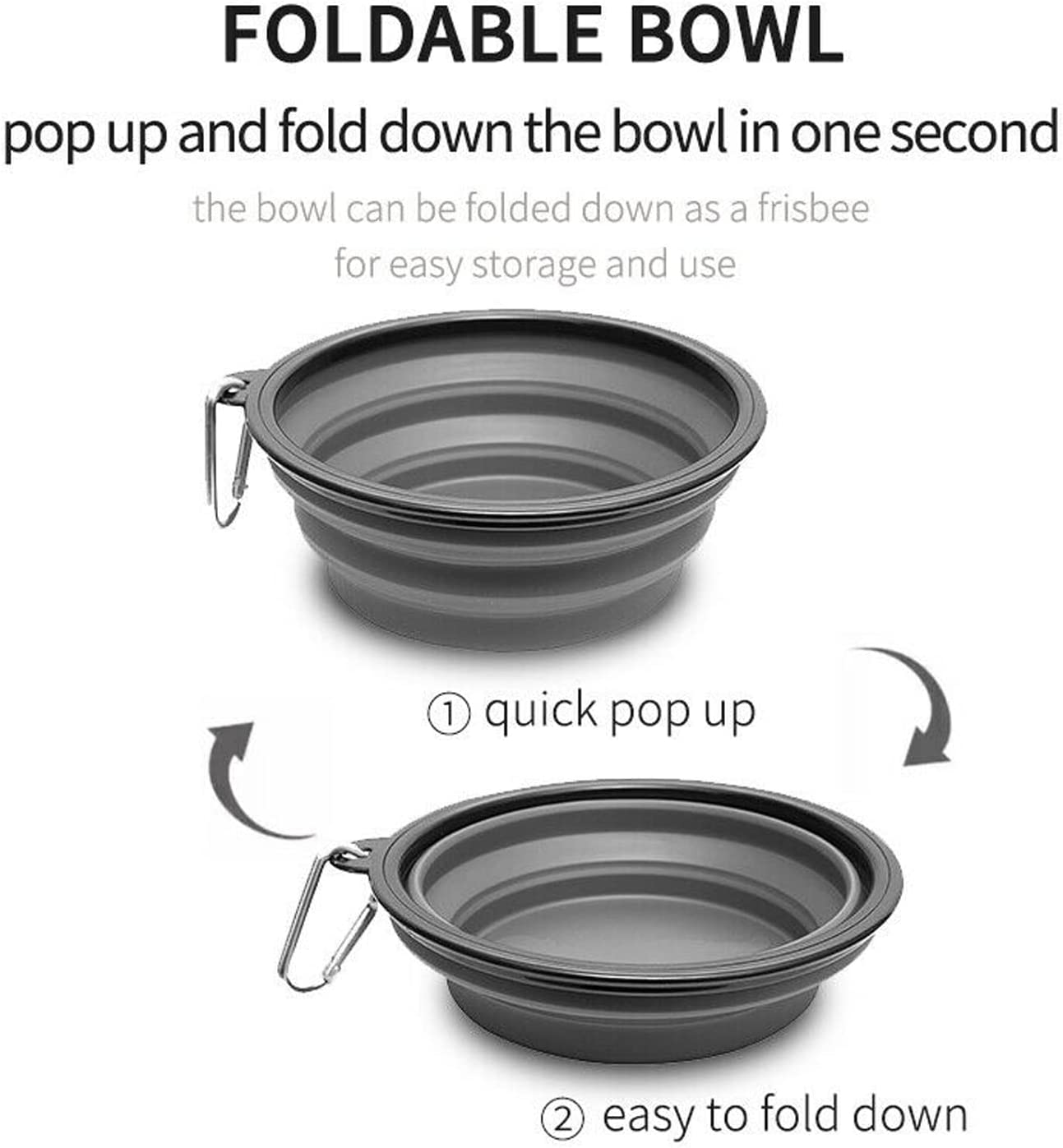 Yotsuba Dog Travel Bowl-Portable Collapsible Silicone Pet Bowl with Carabiner - Foldable Travel Dog Cat Food Water Dish for Camping, Hiking, Training (Purple) - Black image number 6