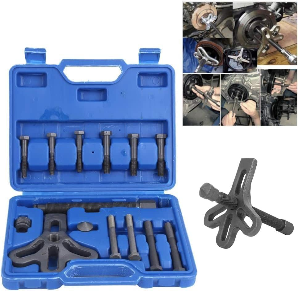 Pulley Puller, 13Pcs Steering Wheel Puller Kit Remover Harmonic Balancer Gear Pulley Car Repair Tool Blue image number 3