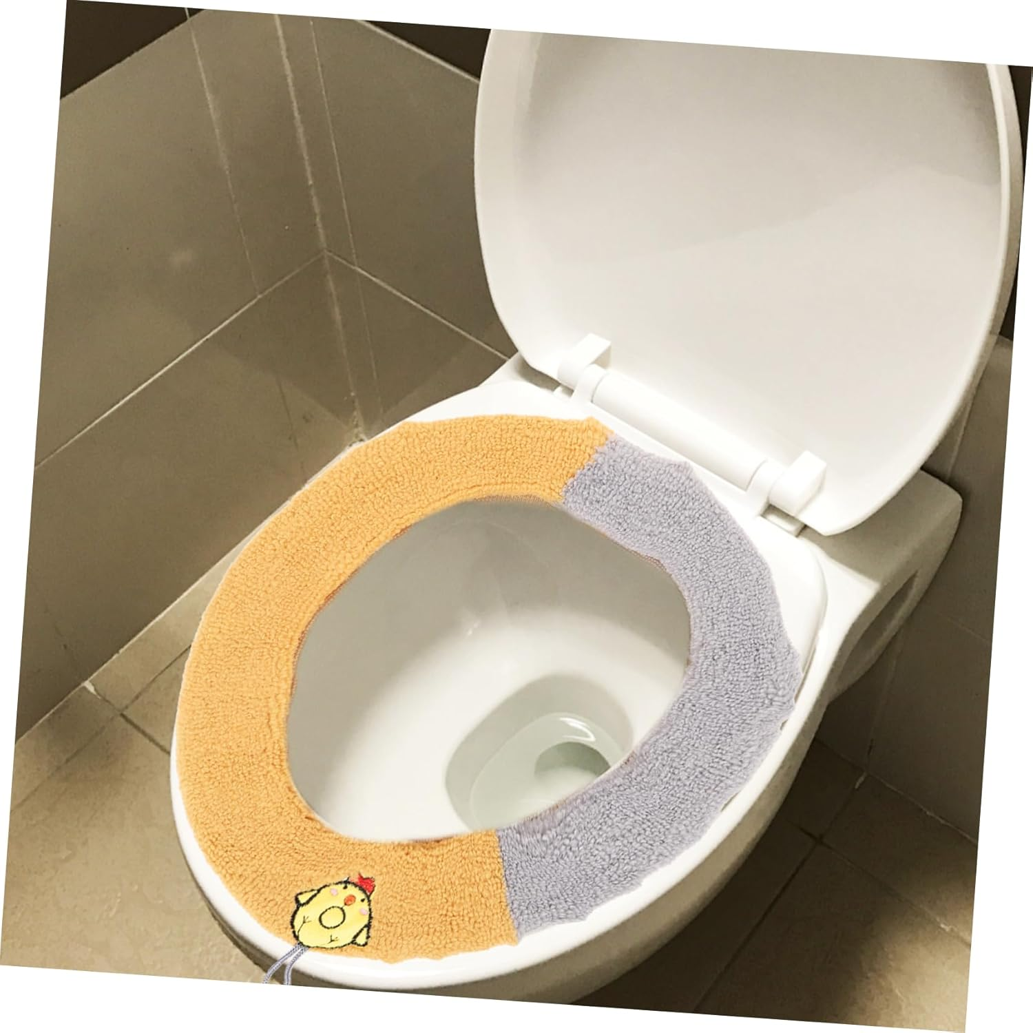 DOITOOL Toilet Seat Cushion Cover Thickened Washable Bathroom Pad Handle Breathable and Comfortable Toilet Seat Warmer Fit for Grey Yellow