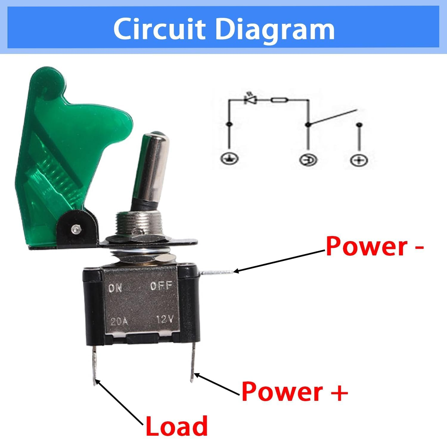 Aikoolwer Toggle Switches 12V 20A 5Pcs Heavy Duty SPST on off Racing Green LED Light Illuminated 3Pin with Waterproof Safety Cover Automative Auto image number 3