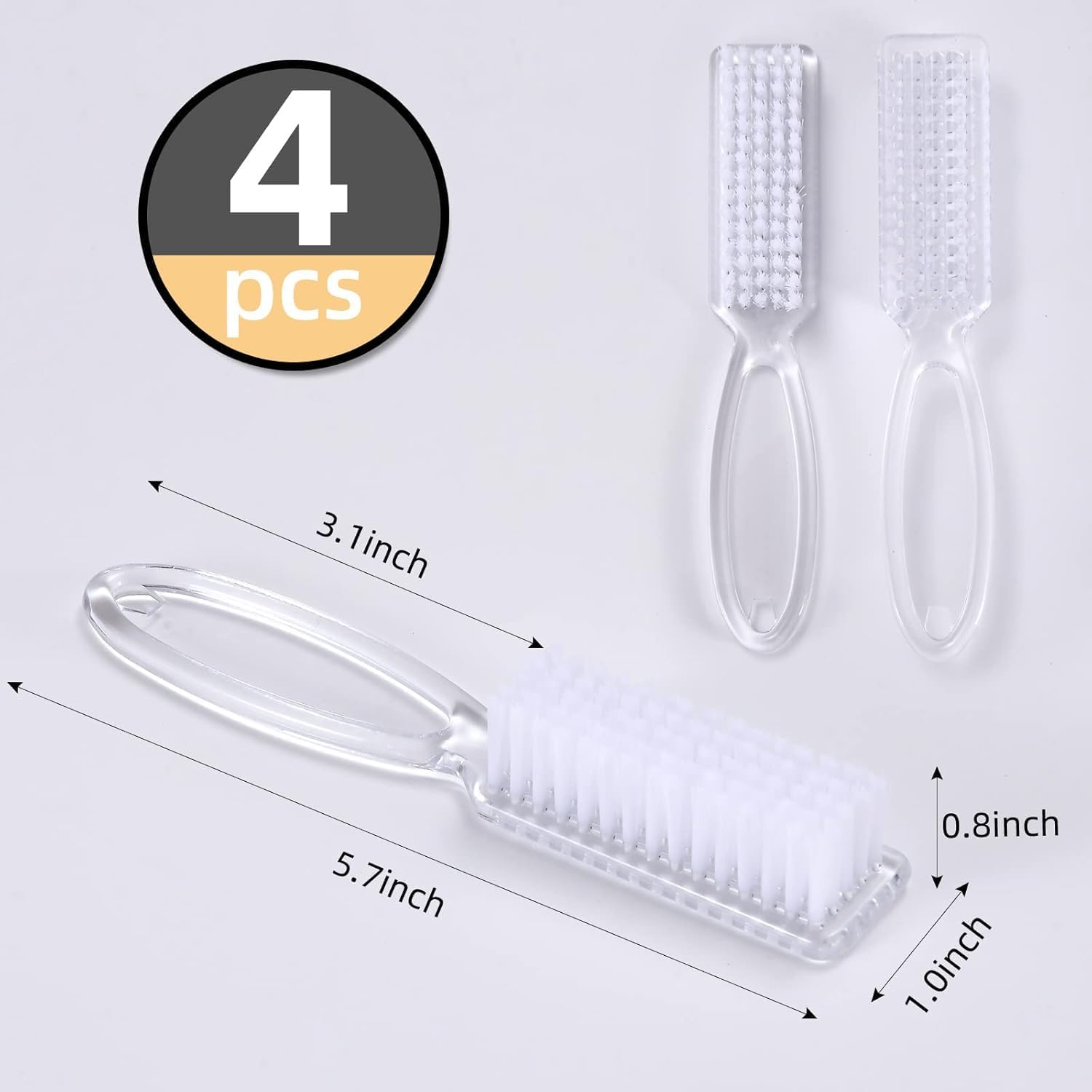 Yebeauty Nail Brush Fingernail Cleaner, 4 Pcs Hand Scrub Cleaning Brush Plastic Hand Finger Toes Scrubbing Brush, Pedicure Nail Scrubber - Clear image number 3