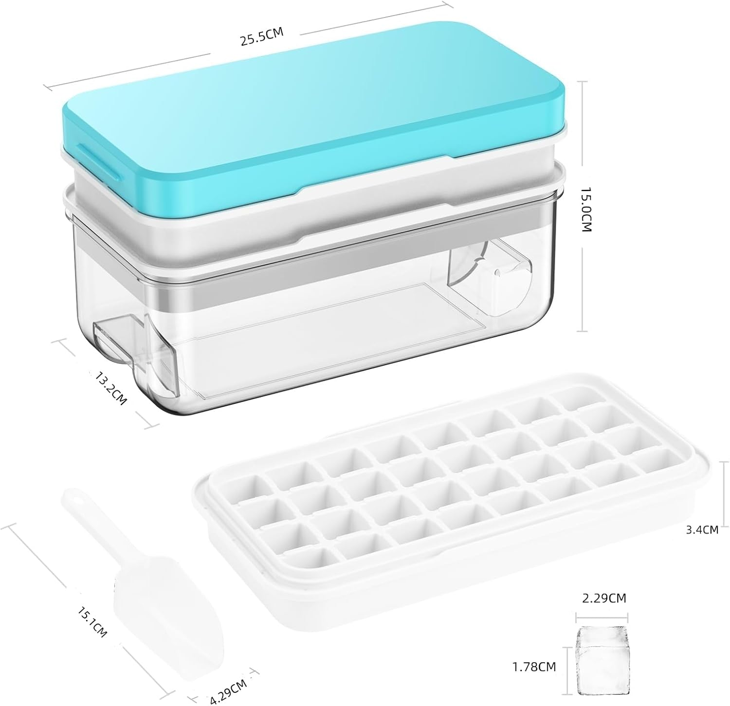 One Click Release Silicone Ice Cube Trays Ice Cube Tray with Lid and Bin, Tehalk 64 Pcs Ice Trays for Freezer, Ice Cube Trays for Freezer with 2 Trays, Container, Lid & Ice Scoop, BPA Free image number 1