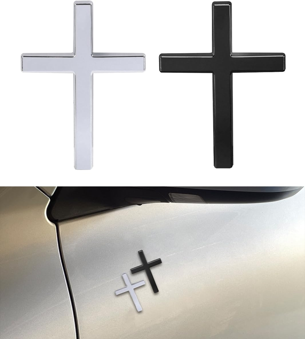 2PCS 3D Cross Stickers,Car Accessories Decals for Vehicles,Self Adhesive Cross Metal Car Emblem,2.5"&times;1.8" Cross Jesus Automotive Decal,Suitable for Trunk Tailgate Side Decoration (Silver)