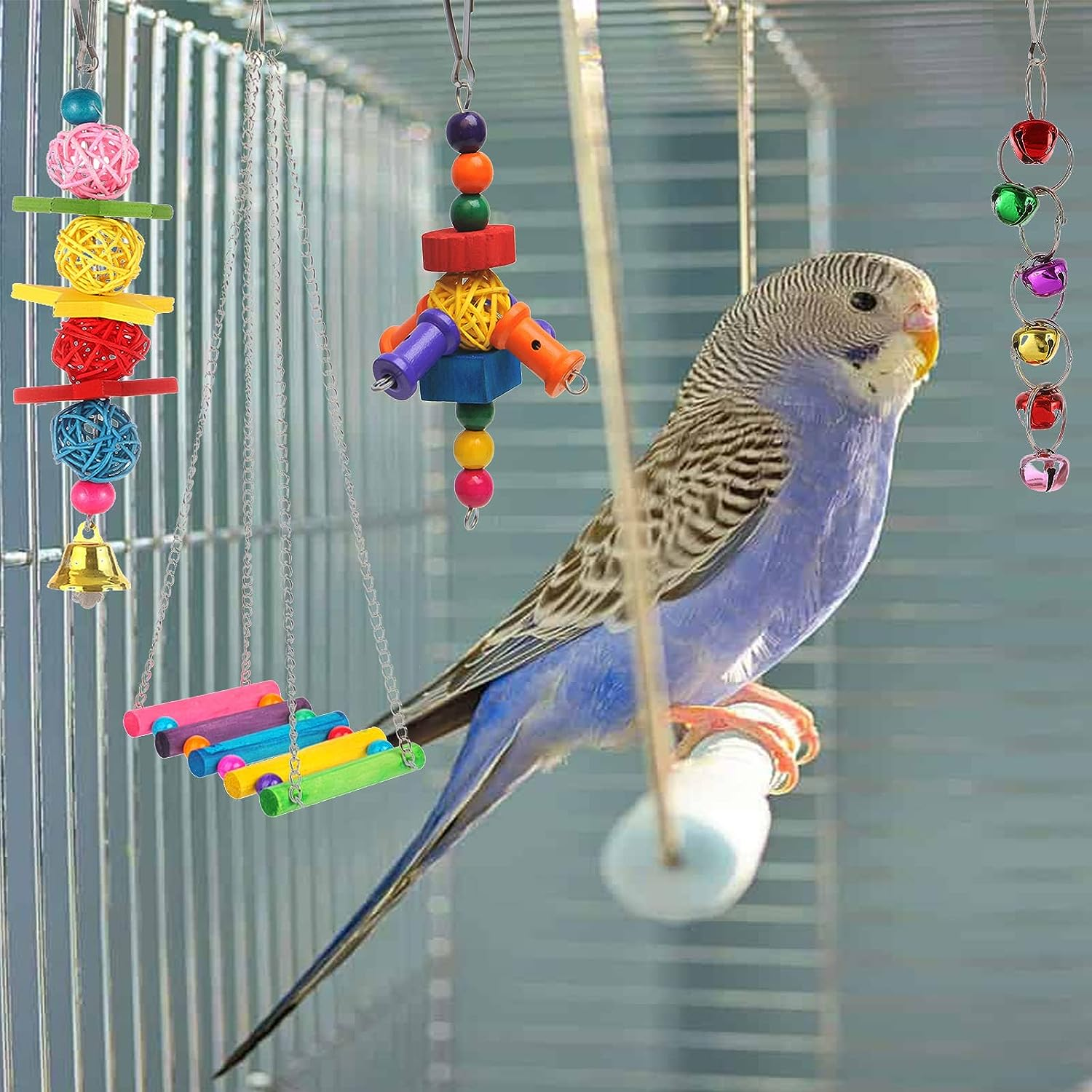 YBAONAN Bird Toys,Colorful Parrot Toys for Parakeets,8Pcs Hanging Parrot Toys Parakeet Toy for Small Bird Cockatiel,Love Birds, Finches image number 3