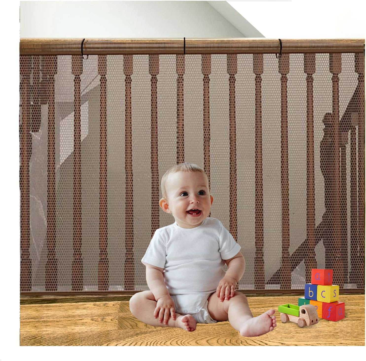 Banister Guard for Baby, Balcony Netting for Pets, 10Ft X 3Ft, Baby Safety Stairs Rail Net Provides Your Baby with a Environment, Baby Stair Net Fit for Child, Small Pet, Toy - Black