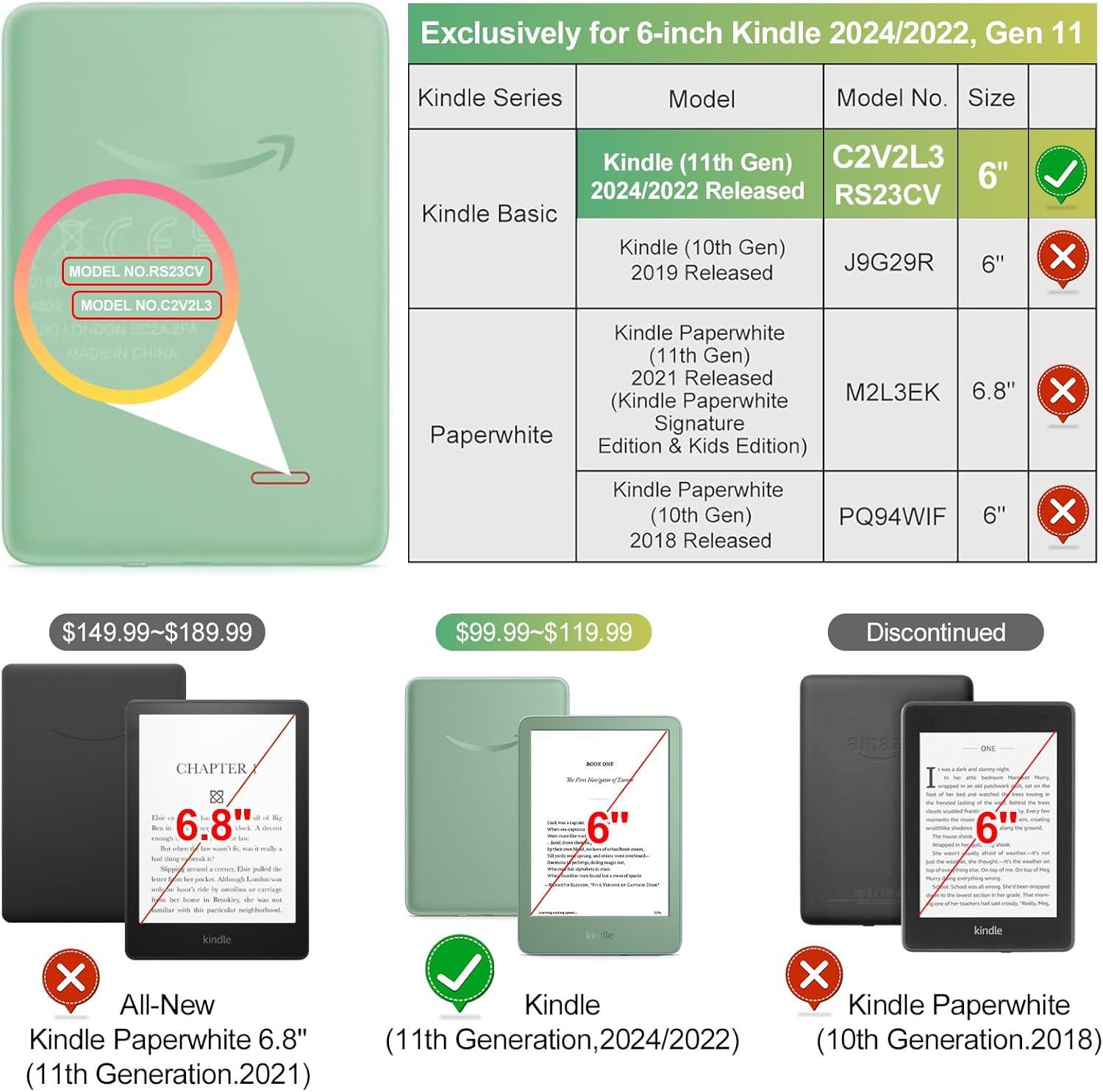 Rsaquar 6&rdquo; Kindle Case (2024 & 2022, 11Th Gen) with Hand Strap &ndash; Slim Protective Cover with Auto Sleep/Wake for Kindle Basic, Sage-Au image number 6