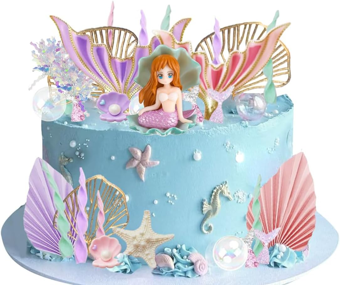 APAILANT 21 PCS Mermaid Cake Toppers Happy Birthday Cake Decorations Cake DIY for Girls Birthday Party image number 5