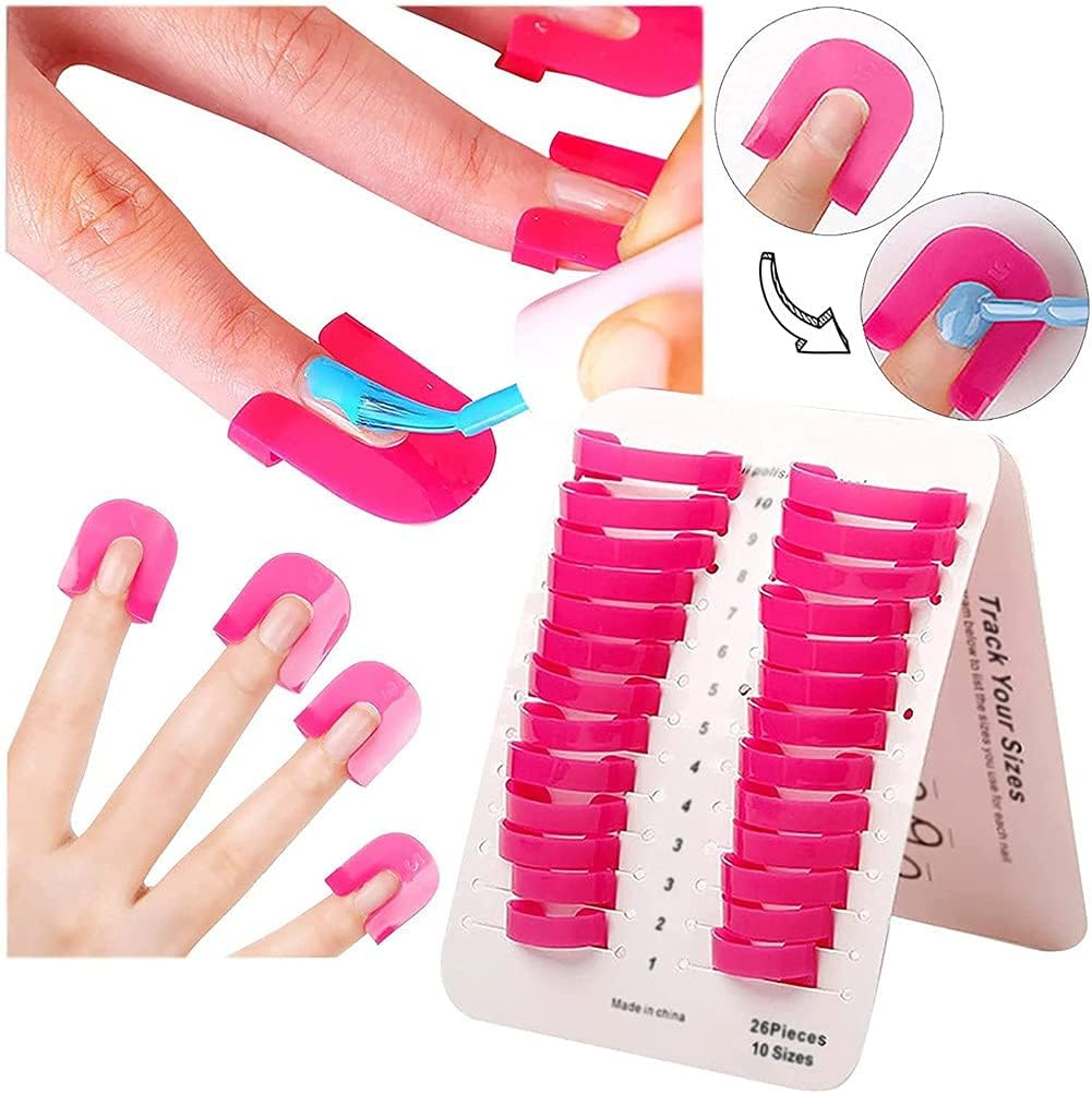 26 Pcs (10 Sizes) Nail Protector Holder, Nail Art Tool for Shield Finger Spill-Proof, Reusable Soft Plastic Shield Protector Tools for Women DIY Manicure
