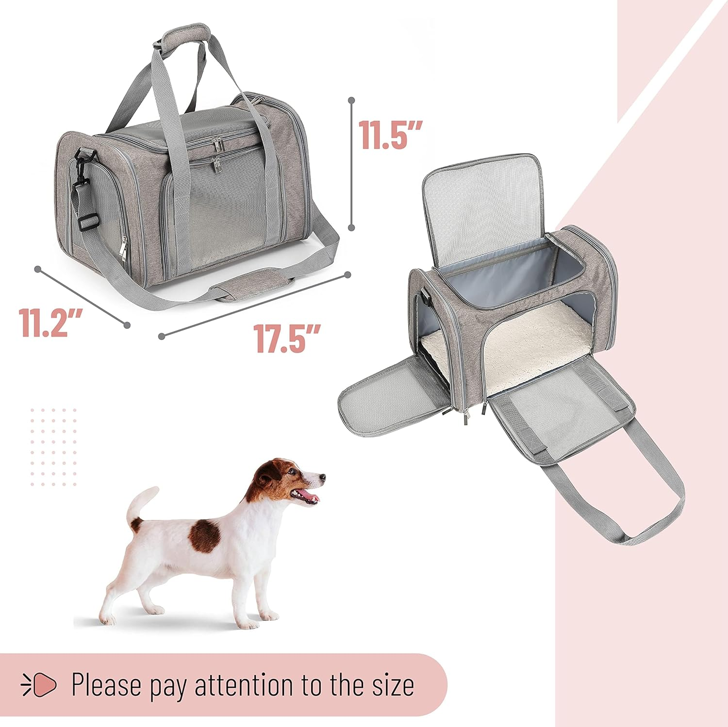 Soft-Sided Cat/Dog/Pet Carrier, Collapsible Pets Travel Carriers for Big Cats/Small Dogs with Shoulder Strap & Removable Mat, Mesh Puppy Carry Bag, up to 16 Lbs, TSA Airline Approved(Gray) image number 5