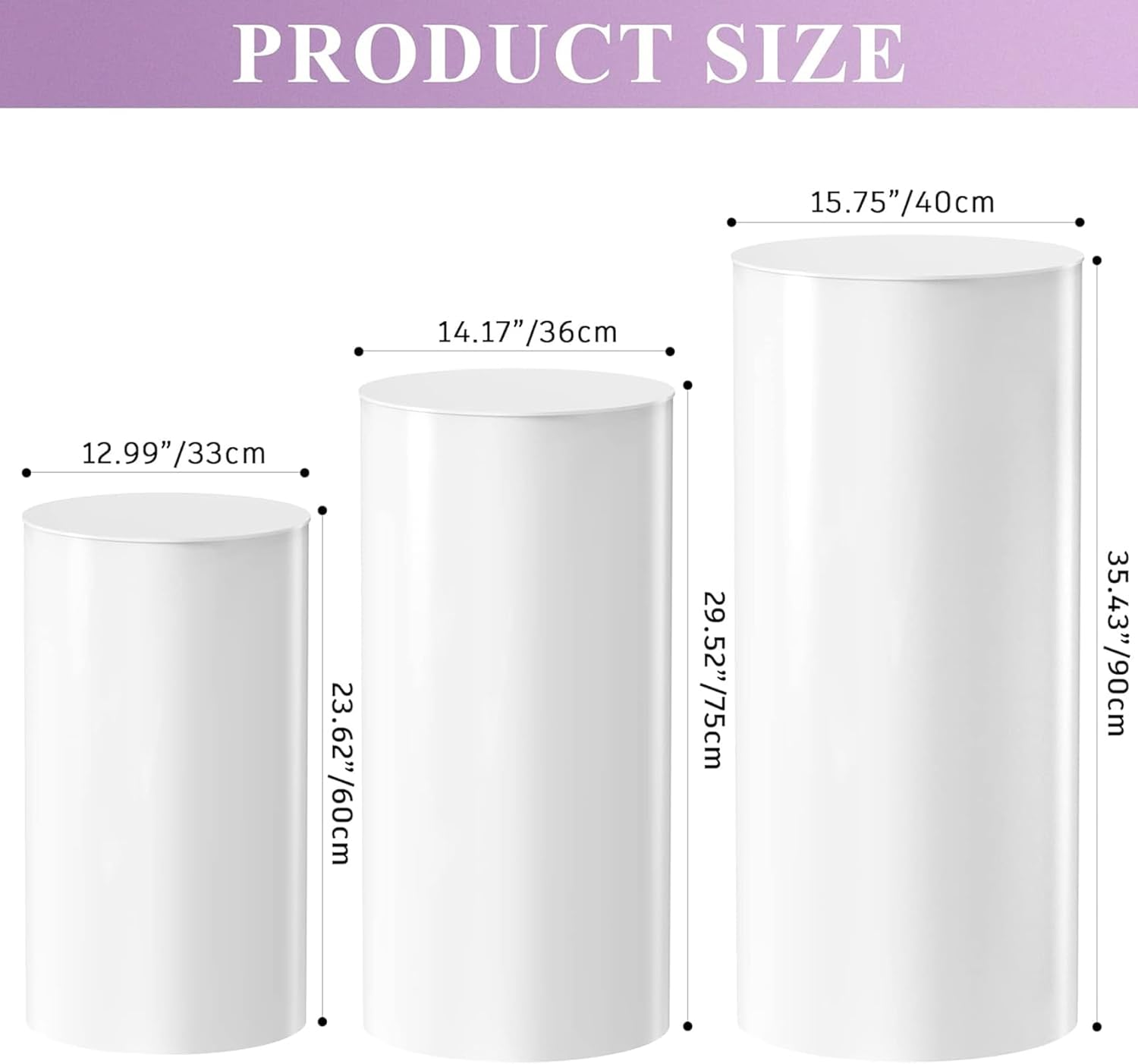 3Pcs Cylinder Pedestal Stands, round Display Plinth Pillars for Birthday Wedding Party Decor, White PVC 60Cm 75Cm 90Cm Tall image number 3