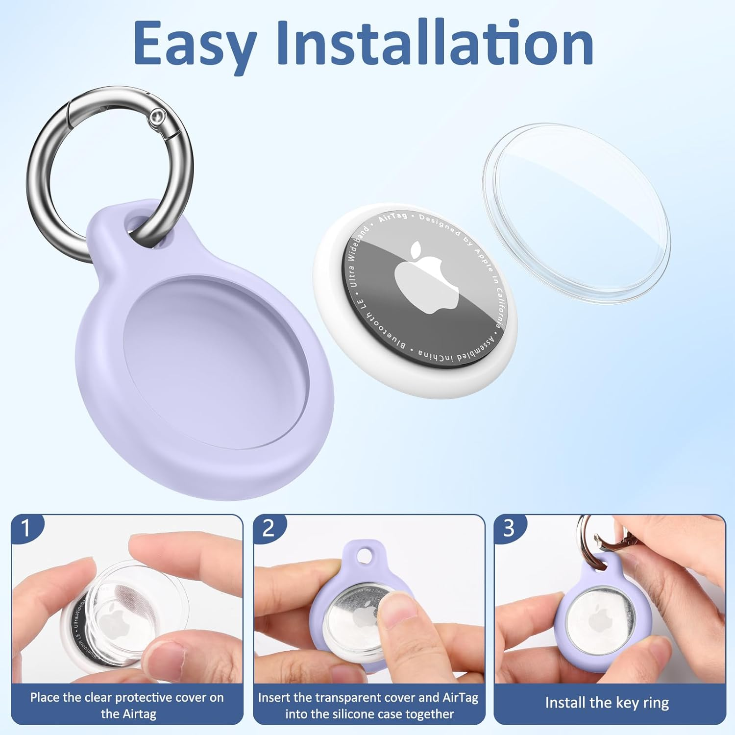 4 Pack Airtag Holders for Apple Airtag 2021, Leonids Shockproof & Waterproof TPU Airtag Holders with Anti-Lost Keychain for Dog/Cat Collar, Luaggage, Bags, Keys (Blue+Pink+Mint Green+Purple)