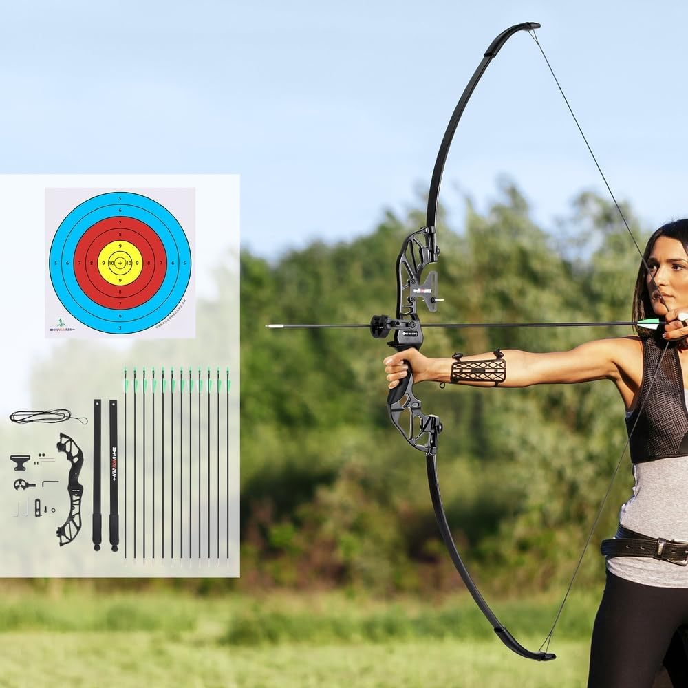 Everfit 55Lbs Bow Arrow Set Recurve Takedown Archery Hunting for Beginner Green image number 4