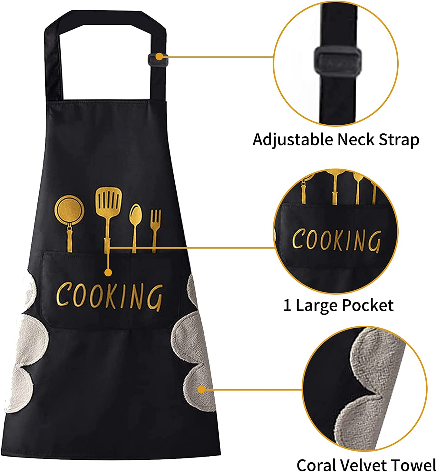2 Pack Kitchen Apron with Pocket for Women Men Chef,Unisex Chef Apron Waterproof,Hand-Wiping,Bib Aprons for Cooking Painting Housework image number 2