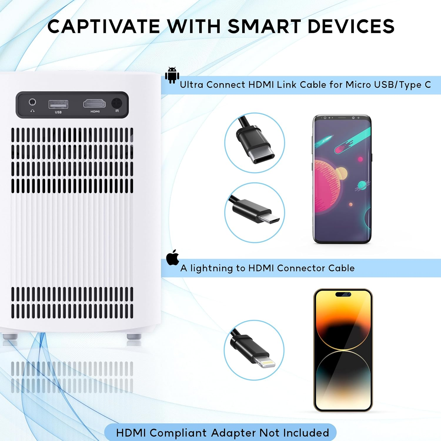 Electric Focus Projector - 200" HD 1080P Supported, 9500 Lumen LED Brightness Projector, 10,000:1 Contrast, Hifi Speaker, Bluetooth, 100,000-Hour Lamp Life image number 5