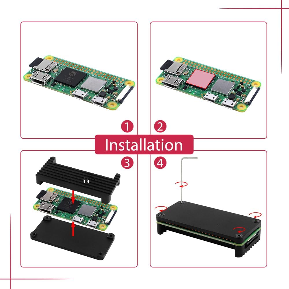 Geeekpi Zero 2 W Board with Raspberry Pi Zero 2 W Case, Copper Heatsink, 20Pin Header, Micro USB to OTG Adapter, Switch Cable and HDMI Adapter