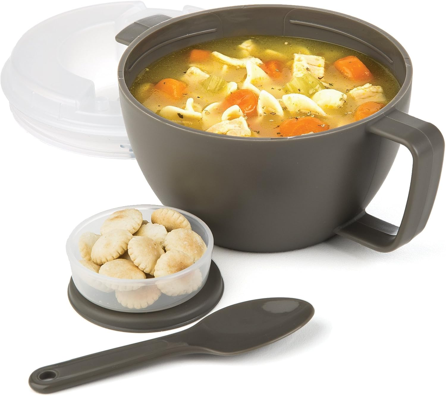 Prep Solutions by Progressive Microwave Soup On-The-Go, Gray - PS-91GY Leak-Proof, Cool-Touch Handle, Spoon Inlcuded image number 3