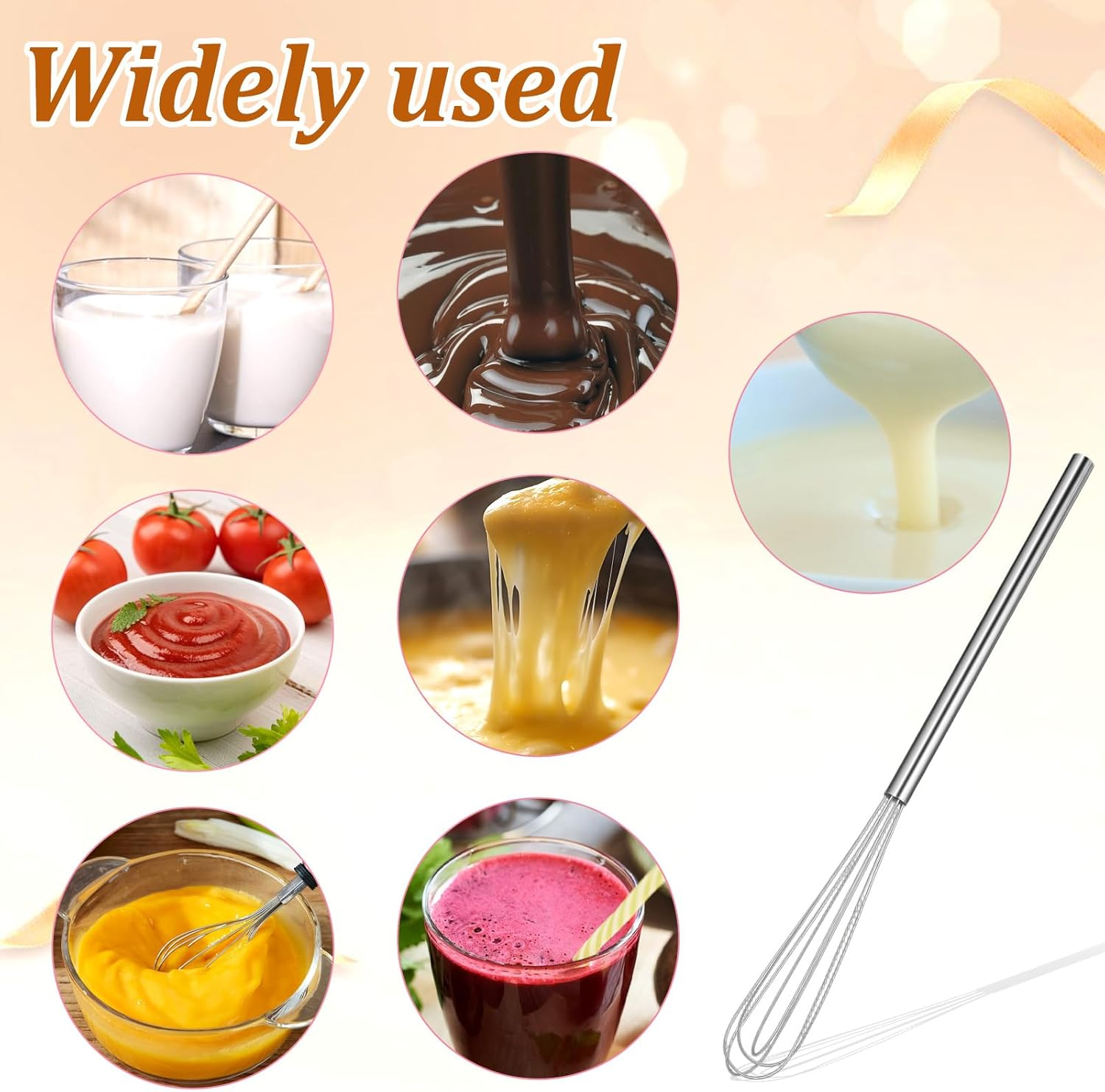 LIQWEI Pack of 2 Small Whisks, 28 Cm Long Manual Whisk, Small Whisk, Mini Stainless Steel Whisk for Can Stir Dough, Stirring, Protein, Beat, Butter, Stirring Cream, Whipping image number 6