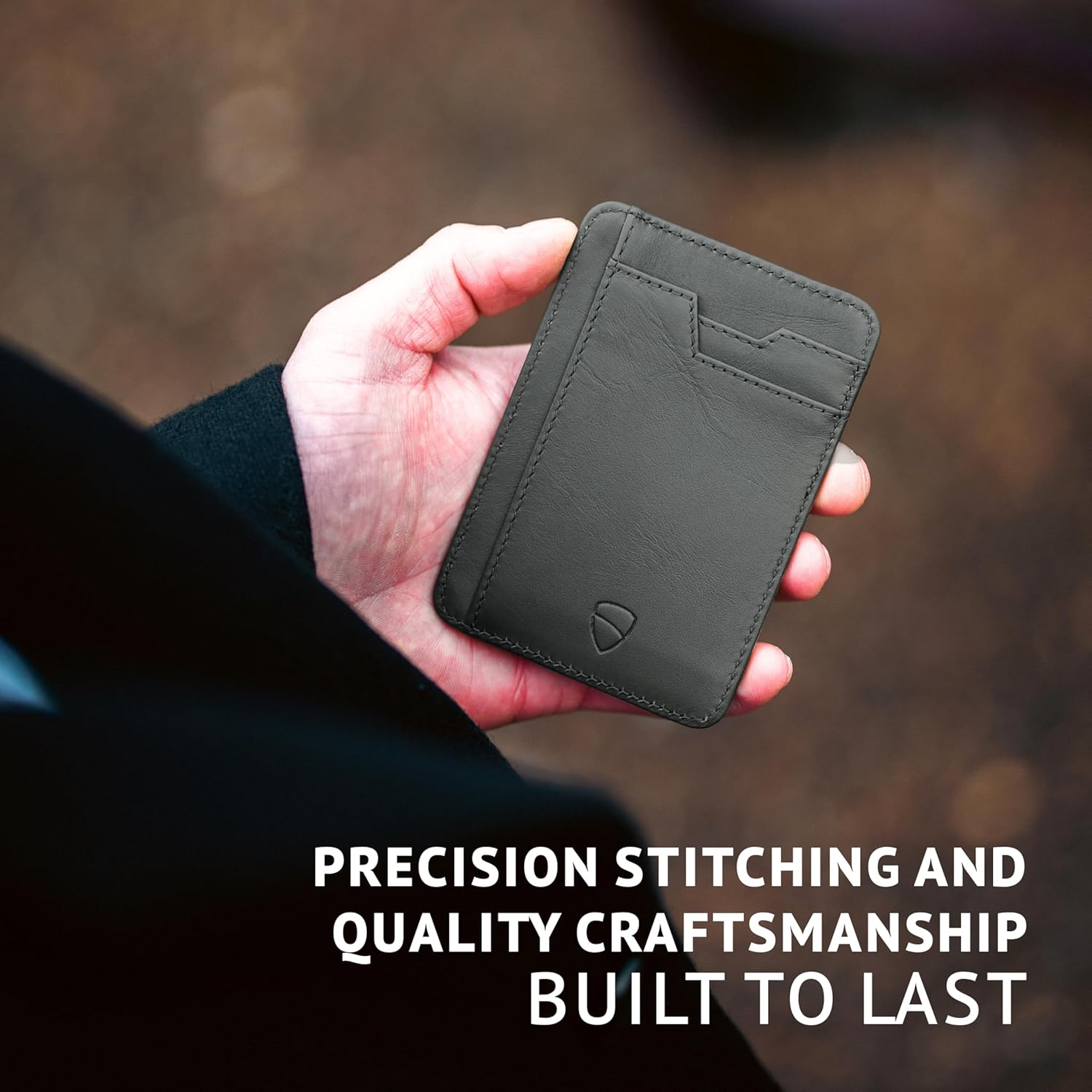 Vaultskin Brixton Slim Card Holder with ID Window - Minimalist Front Pocket Leather Wallet with RFID Protection for Men and Women (Jet Black)