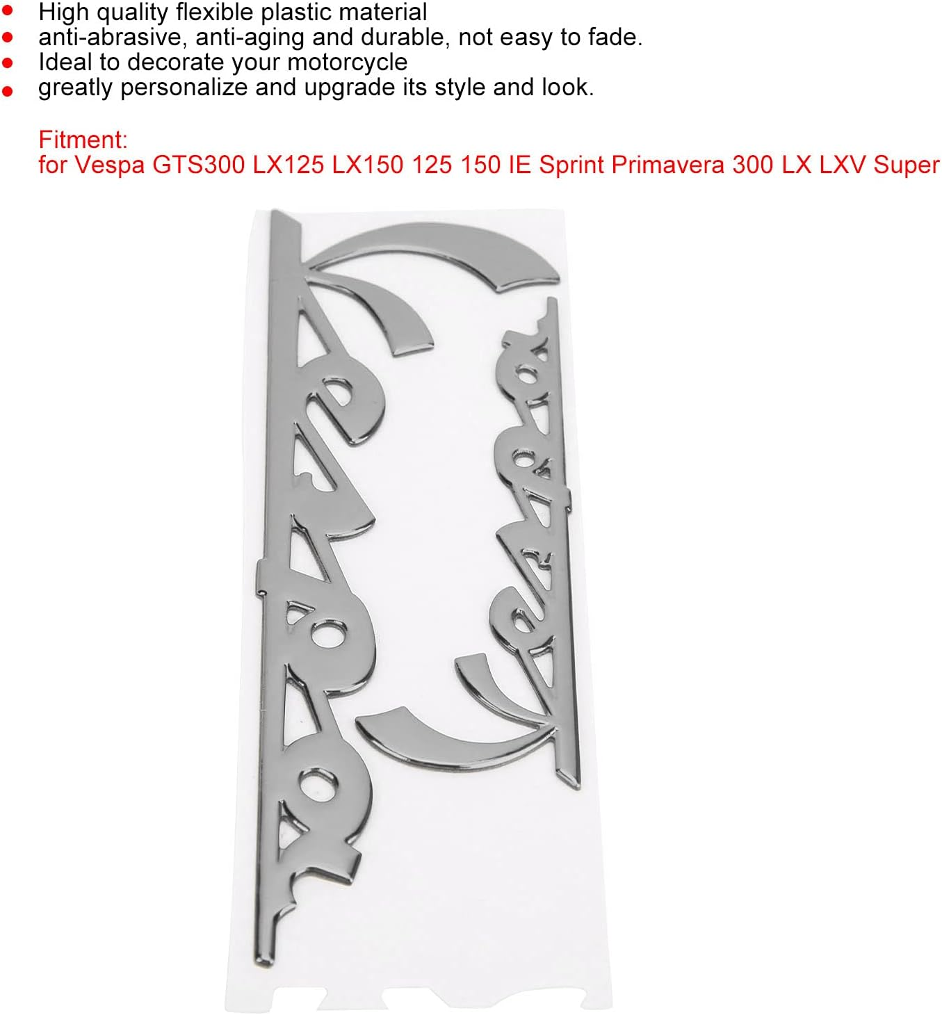 Motorcycle Emblem Sticker,Emblem Sticker 3 Dimensional Decal for Vespa GTS300 LX125 LX150 IE Sprint Primavera 300 LX LXV Super (Silver Color) - Black image number 3
