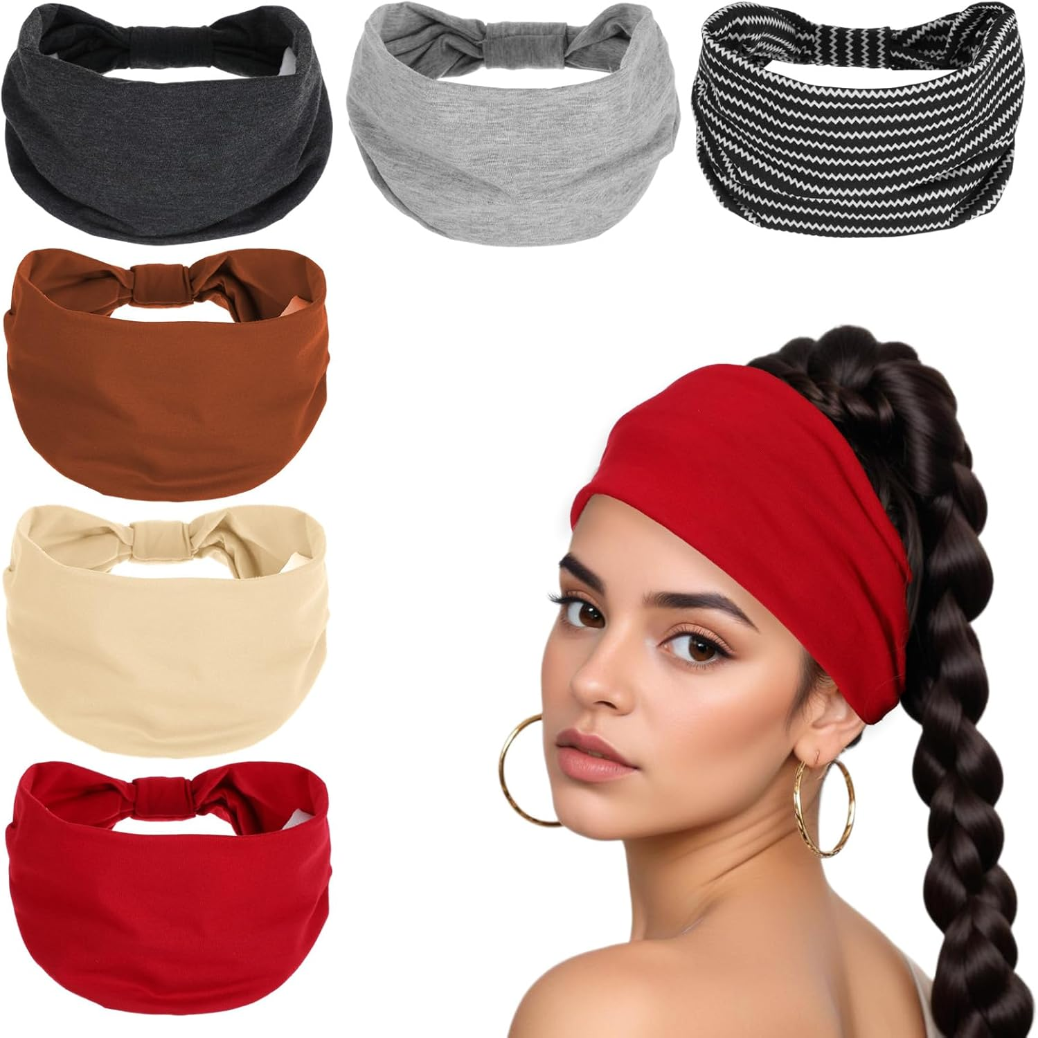 Pack of 6 Women'S Headbands, Elastic Wide Hair Bands for Yoga, Sports, Fitness, Running, Boho Hair Accessories