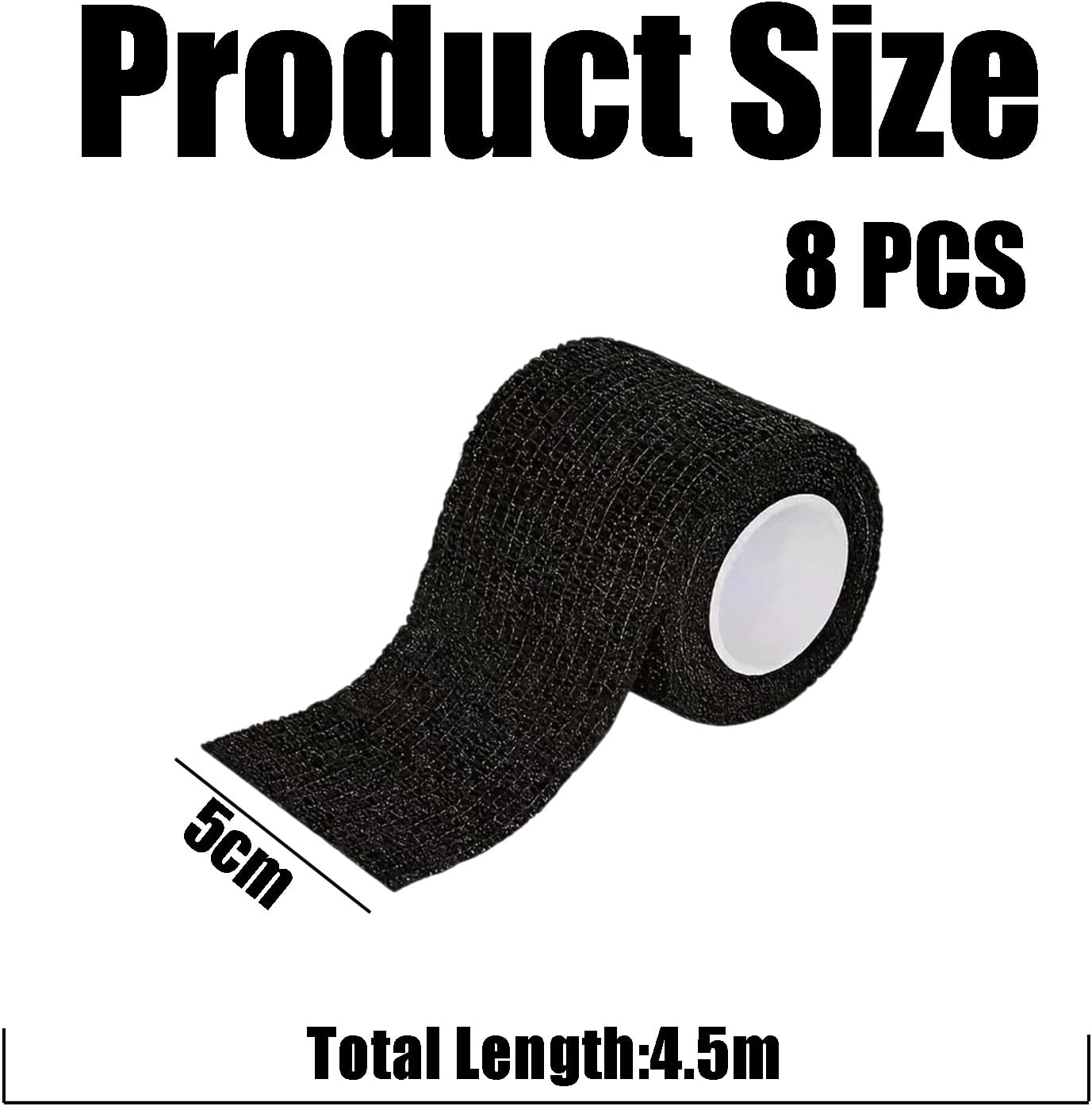 8PCS Cohesive Bandage, Self-Adhesive Compression Bandage, 5 Cm X 4.5 Metres Black Sports Tape for Joint Support, Strapping Tape for Ankles and Wrists image number 3