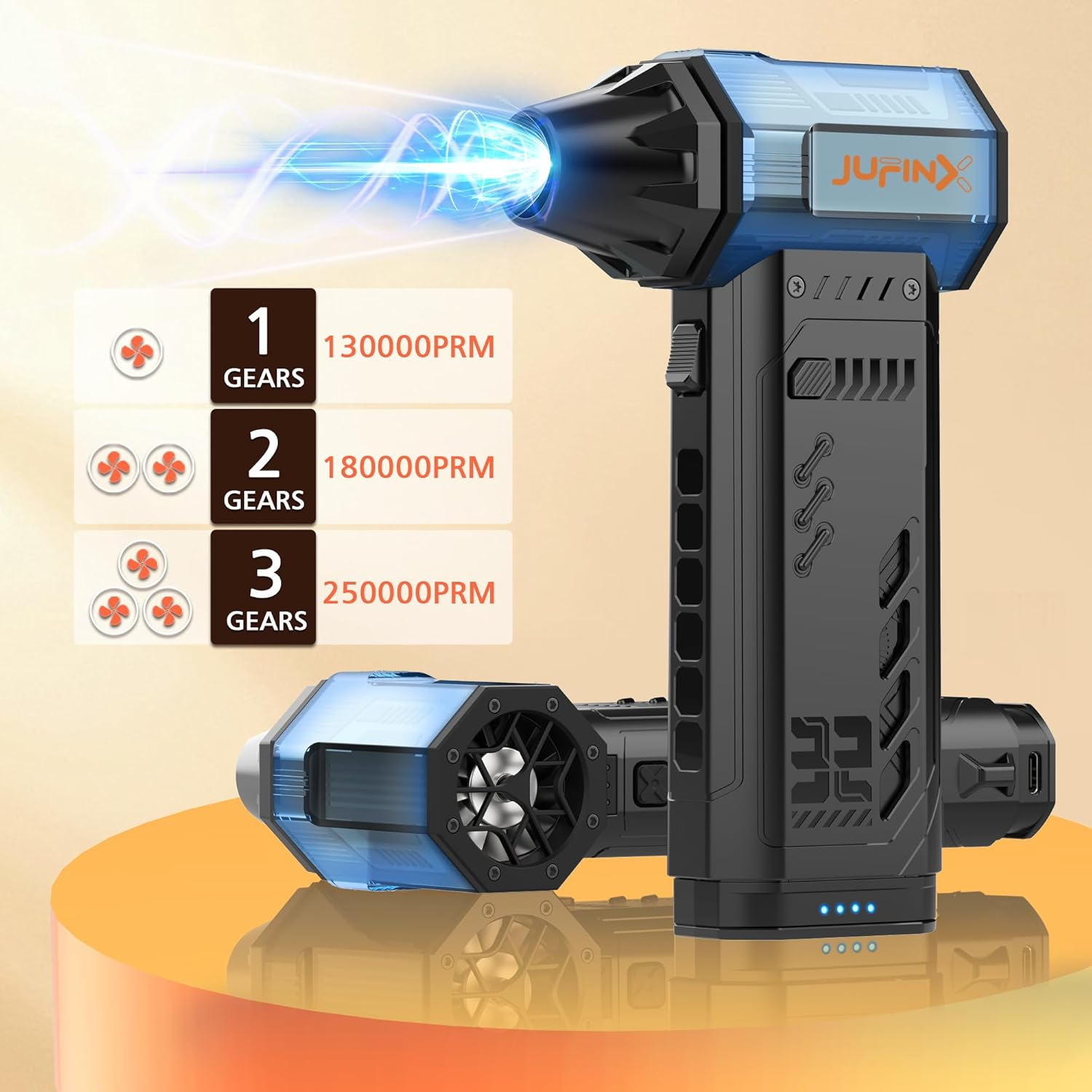 JUFINX Air Duster -250000RPM Electeic Air Duster, Replaceable Batteries 2Pcs,Long Life Cordless Mini Blower, 3-Gear Adjustable- Cordless Air Duster for Keyboard,Pcs,Outdoors,Leaves,Car Cleaning ﻿ image number 2