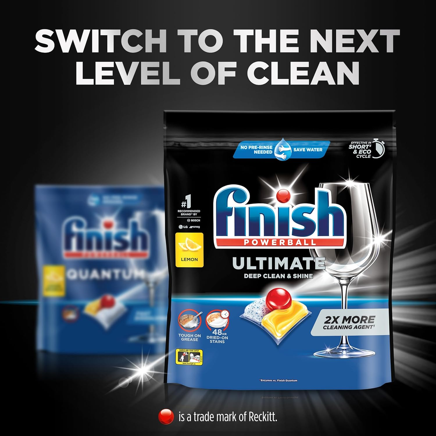 Finish Powerball Quantum Dishwasher Tablets, Lemon Sparkle, 100 Tablets image number 1