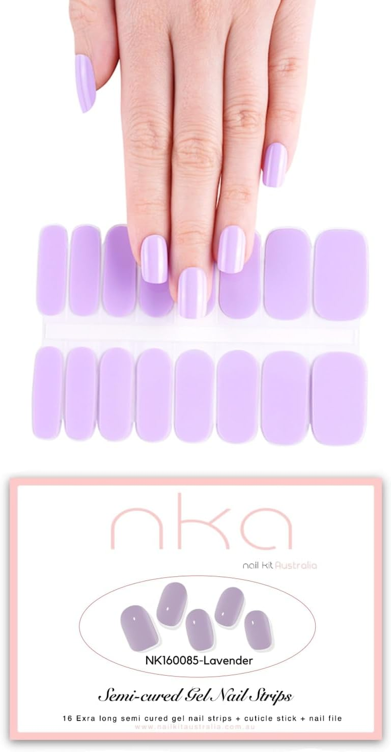 NKA Semi Cured Gel Nail Polish Strips -16 Extra Long Double Ended Nail Wraps Stickers -UV Lamp Curing Gel Nail Strip-Lavender image number 3