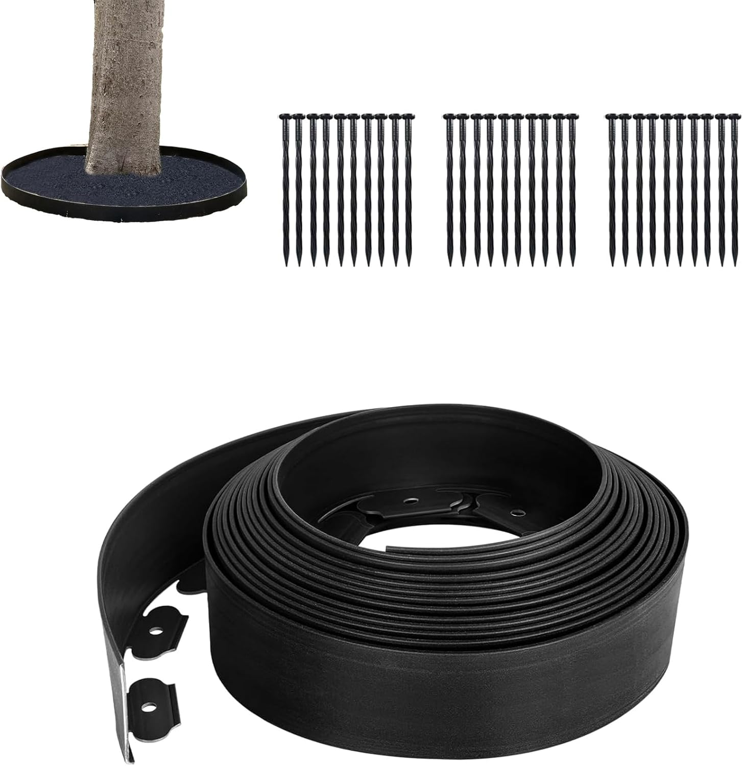Black Landscape Edging Kit, Flexible Lawn Border with 30 Anchoring Spikes, Garden Plastic Borders for Landscaping, Grass Flower Beds, Pavement,Yard, Pathway, 1000 * 10Cm image number 1
