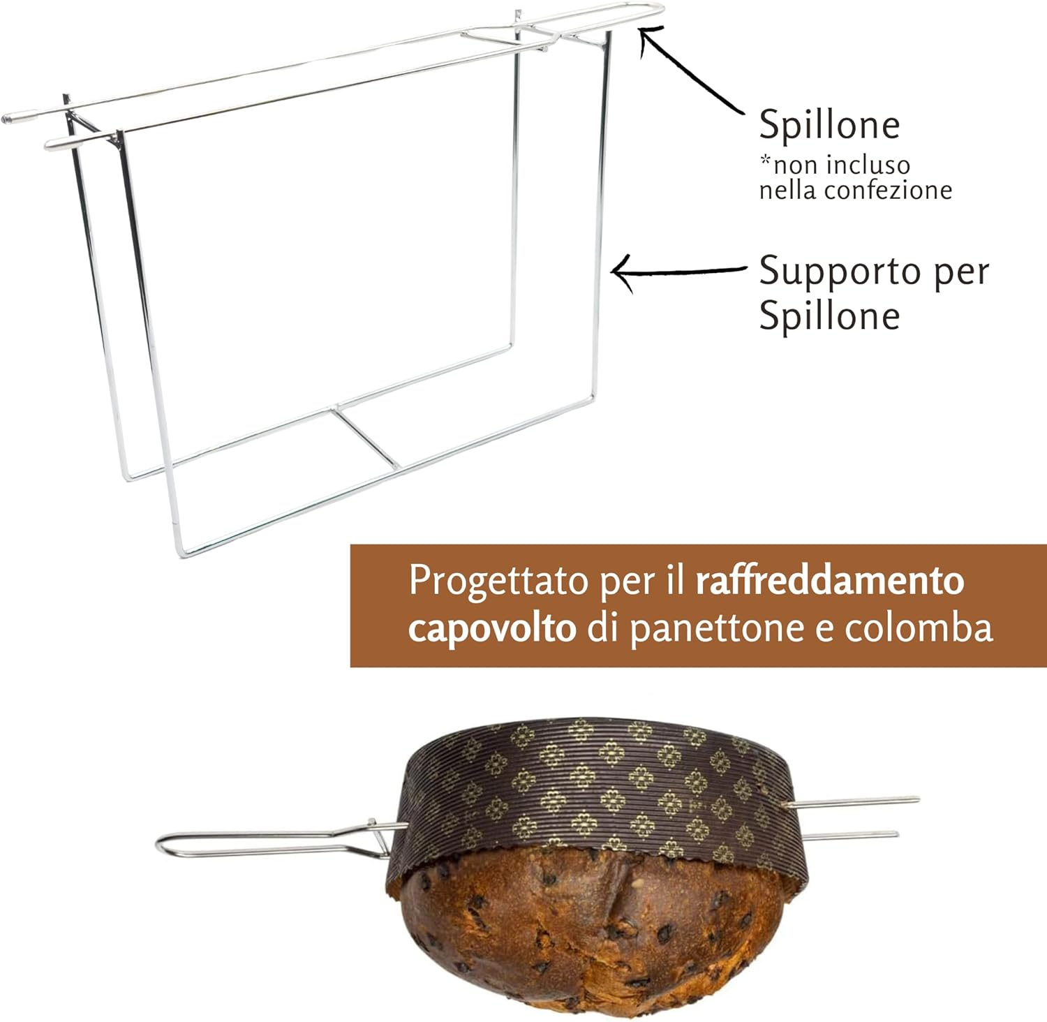 Panettone Needles, Pigeon and Other Yeasts up to 1 Kg, Panettone Iron Made of Chrome Plated Steel, Easy to Use, 28 X 8 X 23 Cm, for Use with Panettone Fork image number 1