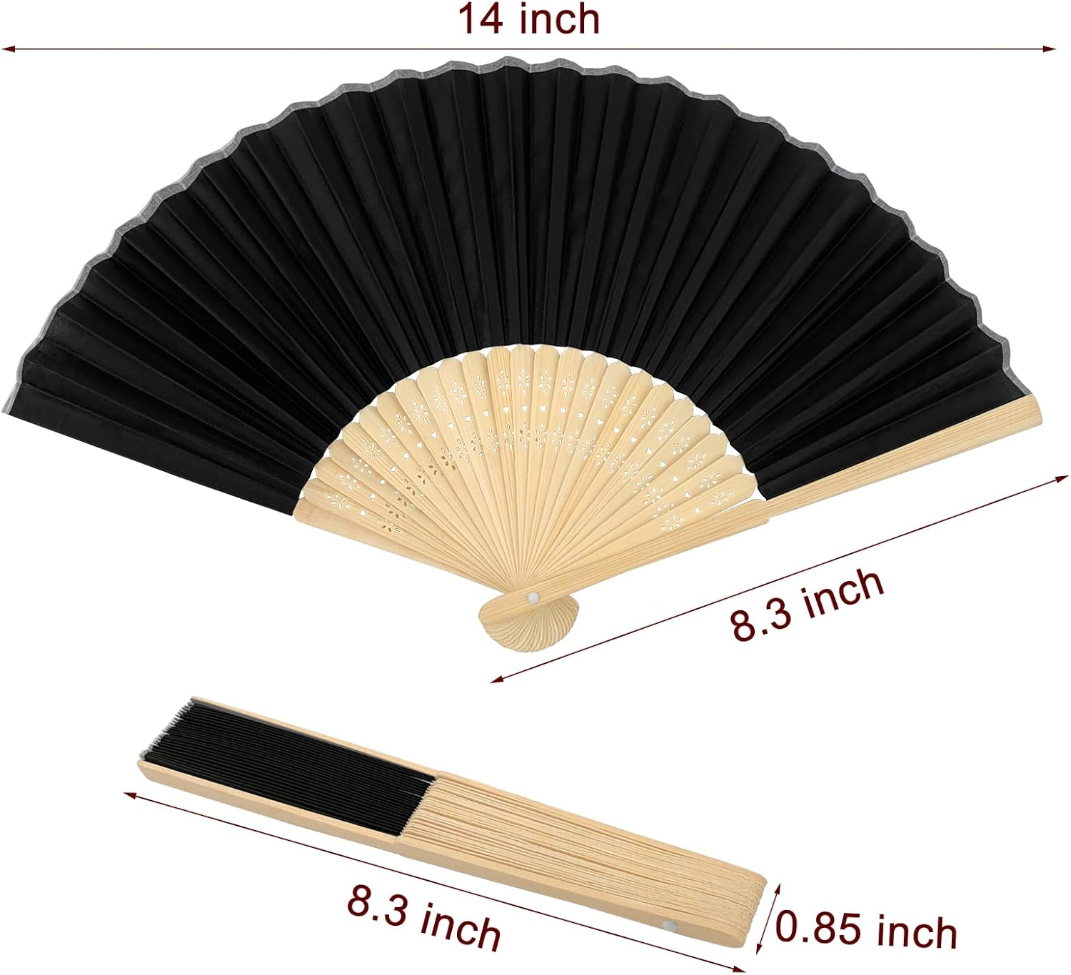 Chic Set of 2 Black Silk Hand Fans, Foldable Fans for Wedding Guests, Ideal as Fashion Accessories and Gifts image number 2