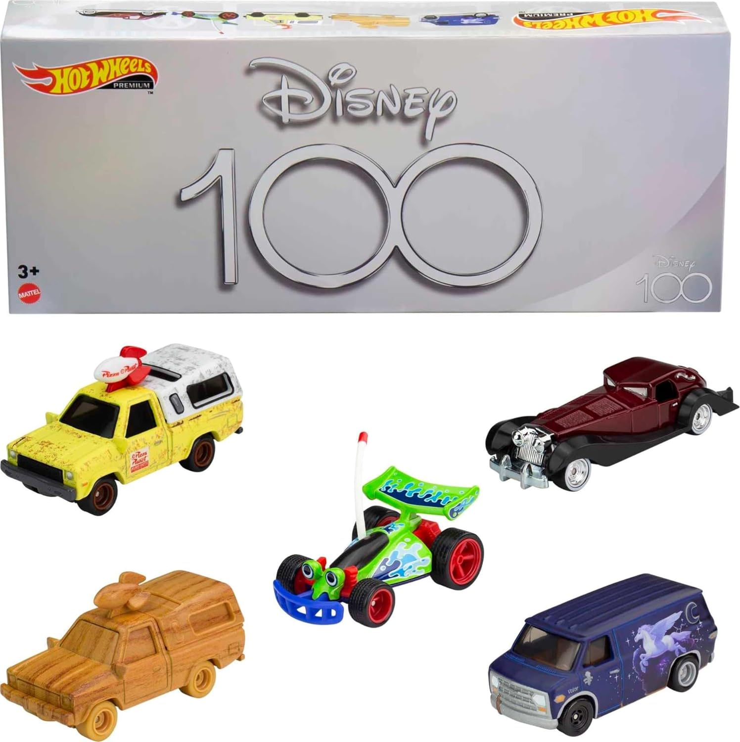 Hot Wheels HKF06 - Premium Disney 100 Pack, 5 Disney Cars in 1:64 Scale by Disney Pixar Box, Toy Cars for Children from 3 Years image number 6