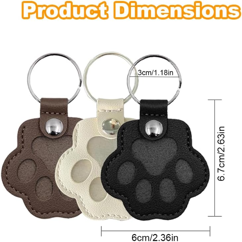 3 Pcs Dog Fur Storage Keychain, Funcyboo Cute Leather Paw Keychain Cat Fur Memory Charm Pet Hair Keepsake Keyring for Bag Purse Key Holder(Khaki,Black,White) image number 2