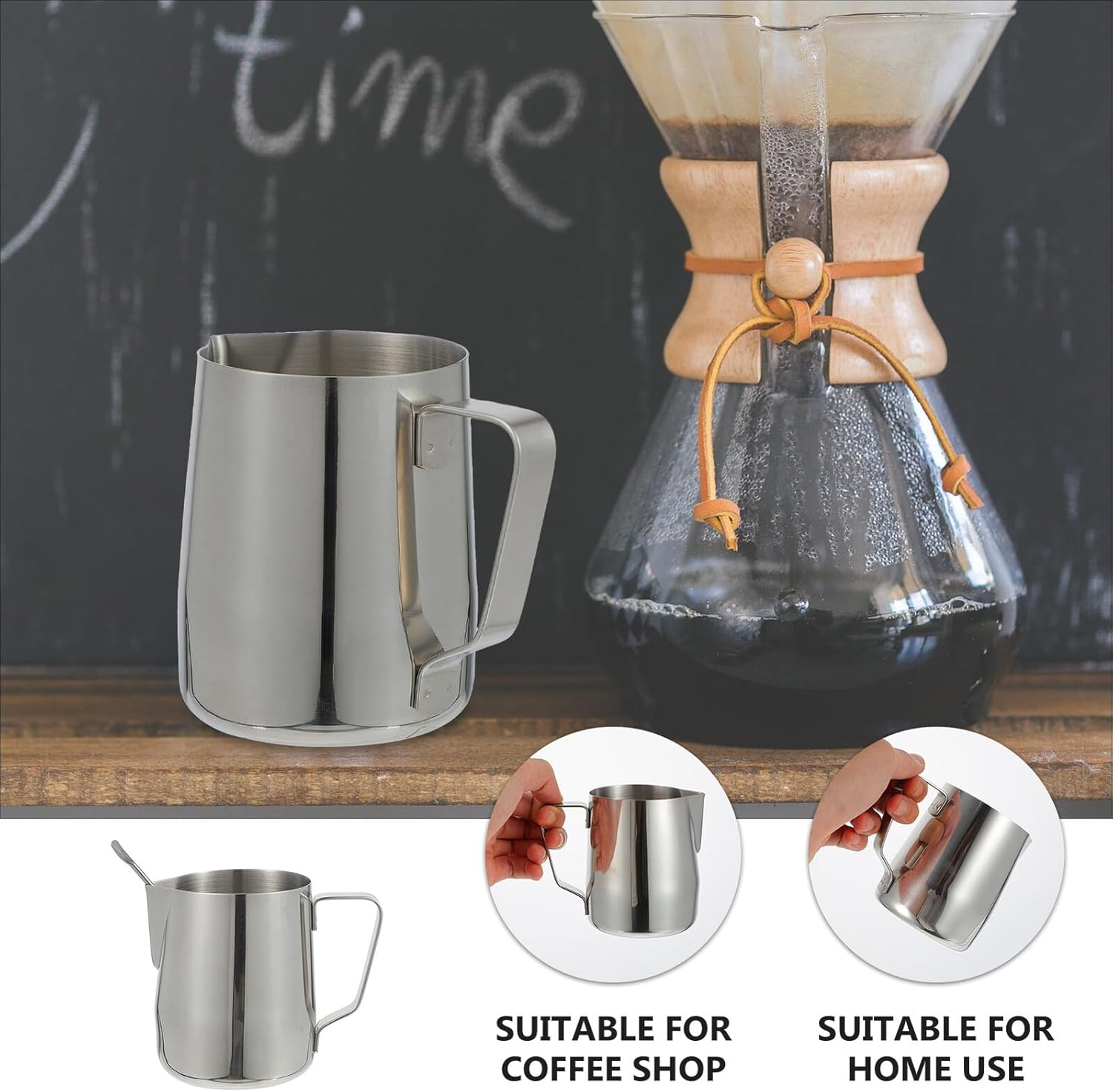 FUNNETOYU Stainless Steel Coffee Frothing Pitcher with Latte Art Pen Comfortable Grip Milk Frothing Cup for Espresso Yogurt Juice and Sauce Serving Easy-Pour Spout Design image number 5