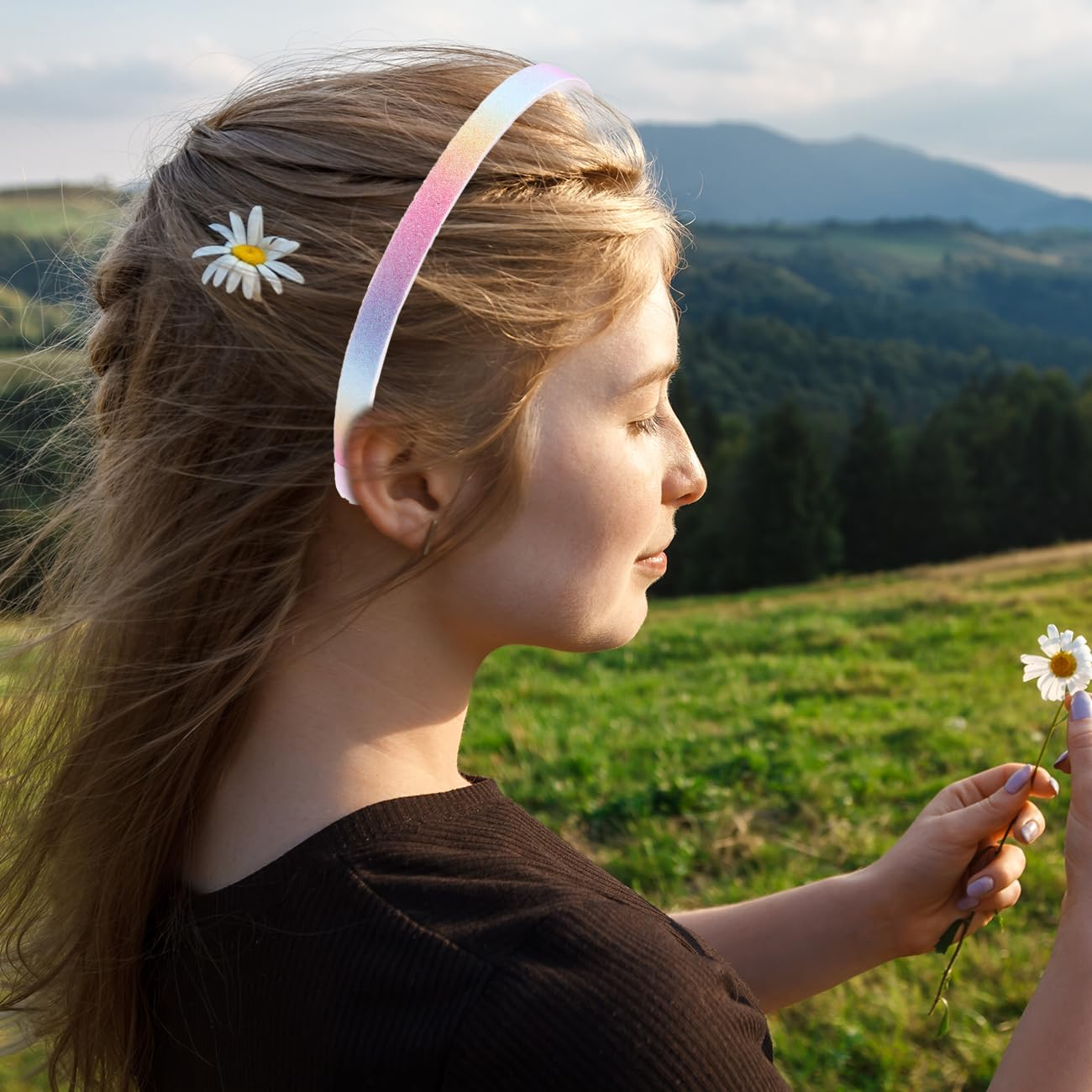 Ehuixinsheng 4PCS Little Girls Glitter Headband,Sequin Thick Bling Cute Sparkly Non Slip Hairbands Colorful Hair Accessories for Washing Face Christmas Head Band image number 5