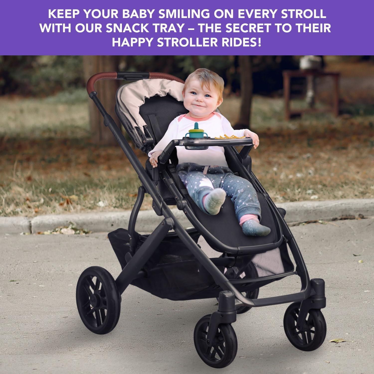Stroller Snack Tray with Cup Holder Compatible with Uppababy Vista V2 Stroller, Uppababy Cruz V2, Rumble Seat. Easy Attachment for Most Uppababay Stroller Bumper Bar Housing. Stroller Accessories image number 5