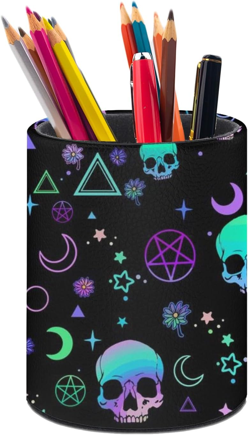 Magic Skull Pen Holder Pencil Organizer Cute Pencil Cup Desk Decor Makeup Brush Holder PU Multifunctional Office Suppliesfor Home Classroom School image number 3