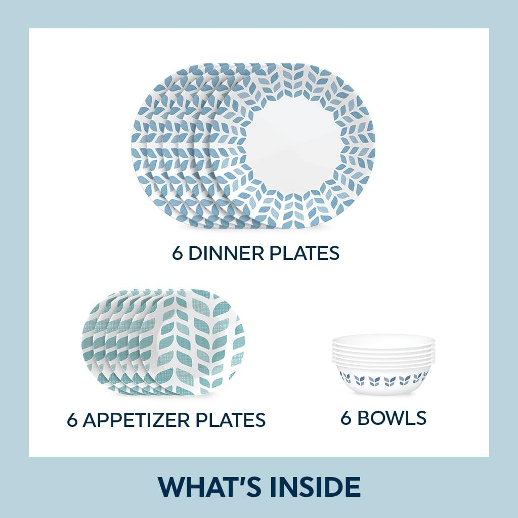 Corelle Global Collection Vitrelle 18-Piece Dinnerware Set, Triple Layer Recycled Glass, Lightweight Eco-Friendly round Plates and Bowls Set, Northern Pines image number 6