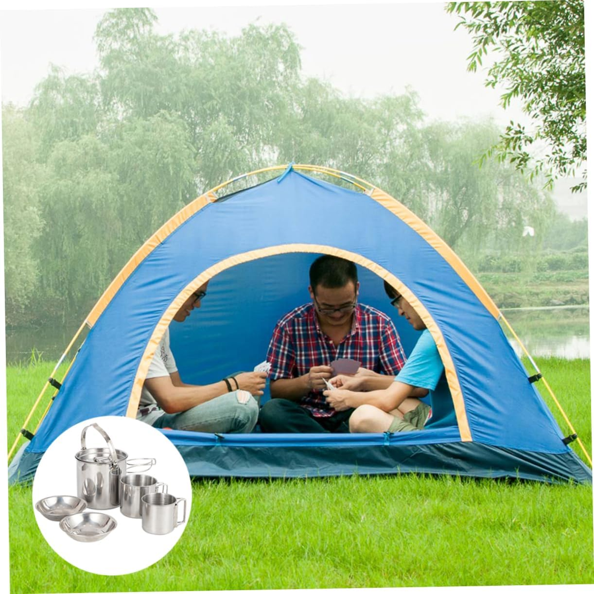 Outdoor Stainless Steel Kettle Cookware Camping Cooking Supplies Folding Bowl Cup Cutlery Lightweight Portable image number 3