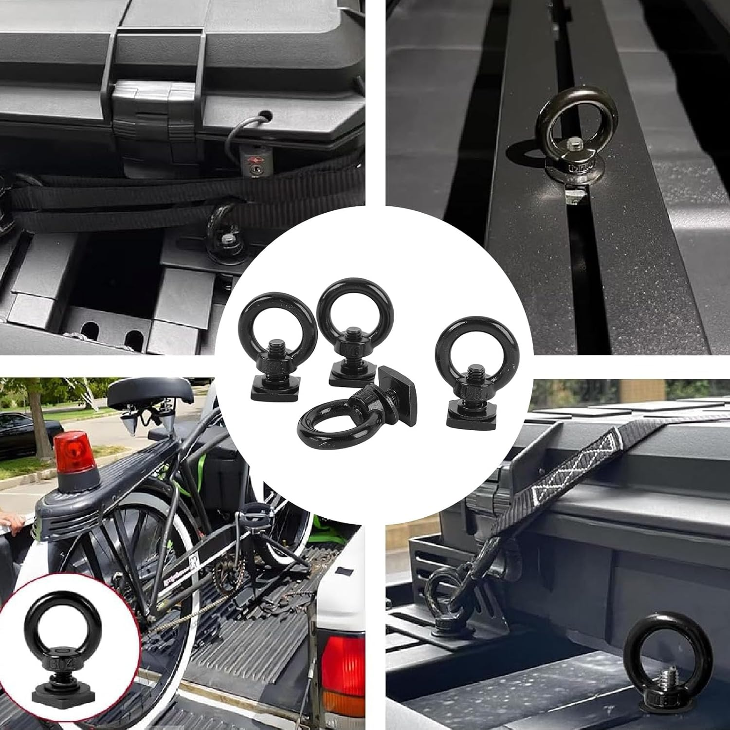 4PCS T Track Mount Tie down Anchor for Roof Rack, M8 Sturdy Stainless Steel Ring Shaped Eye, T Eye Nut Tie down Rings for Holding Bungee Cord, Ropes, Hooks (Black) - Black image number 2