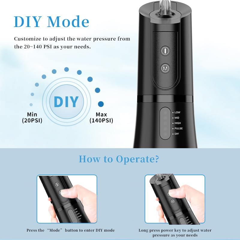 Water Flosser for Teeth Cordless,Yvxun 360&deg;Rotation Oral Irrigator with 5 Modes & 6 Jet Tips Water Teeth Cleaner, IPX7 Waterproof, 400ML Large Capacity,Usb Rechargeable for Travel