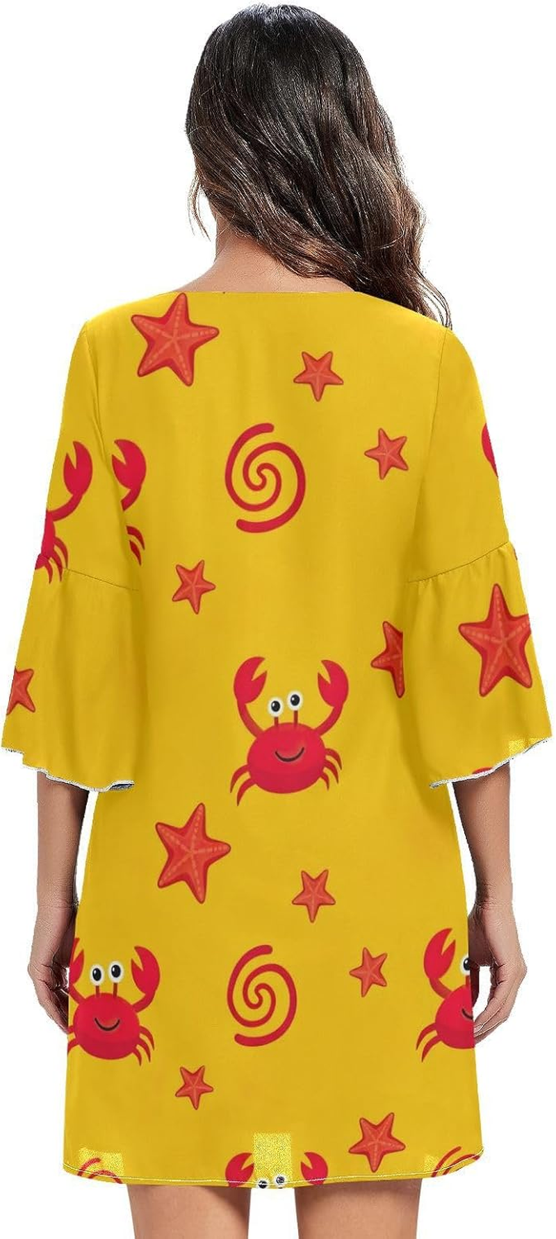 Cute Red Cartoon Crabs V Neck Dress Printed Maternity Dress Party image number 1