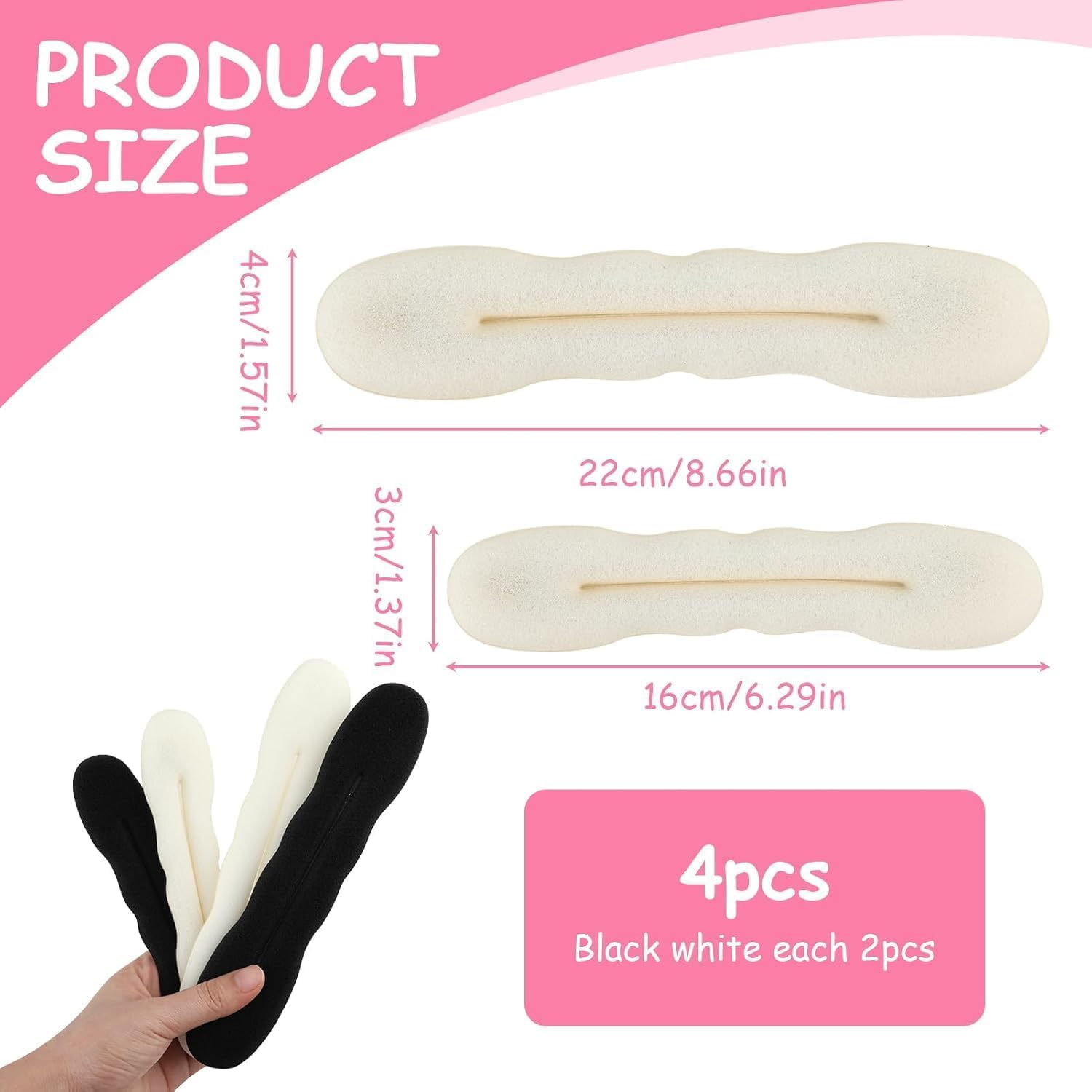 Hair Bun Maker Set, 4 Pieces Upgraded Hair Holder Sponge Clips for Easy Styling, Doughnut Bun Tools for Versatile Hairstyles (Beige and Black) image number 5