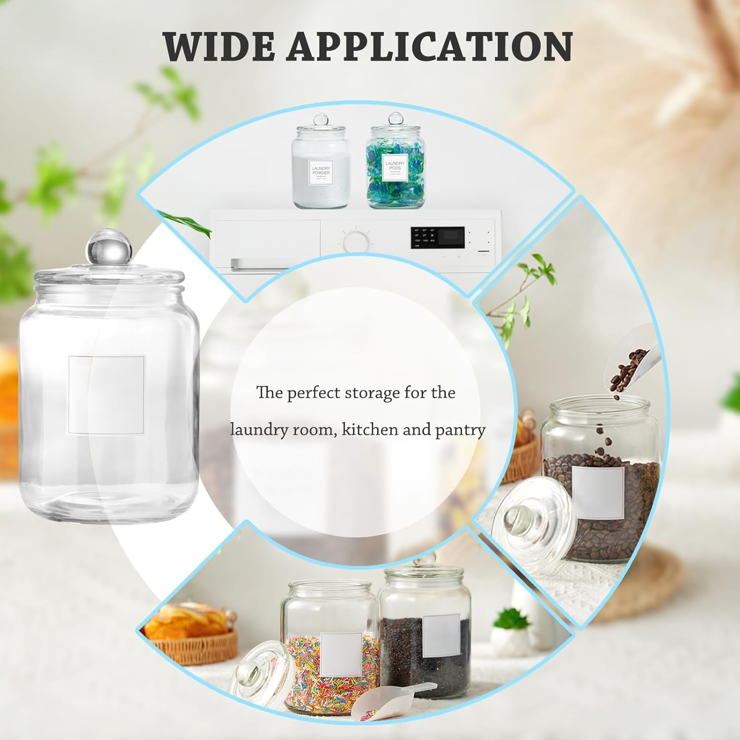 WDOPEN Glass Cookie Jar Large Glass Jars with Lids, Airtight Storage Clear Containers for Cookie, Candy, Flour, Sugar, Coffee, Set of 2 image number 5